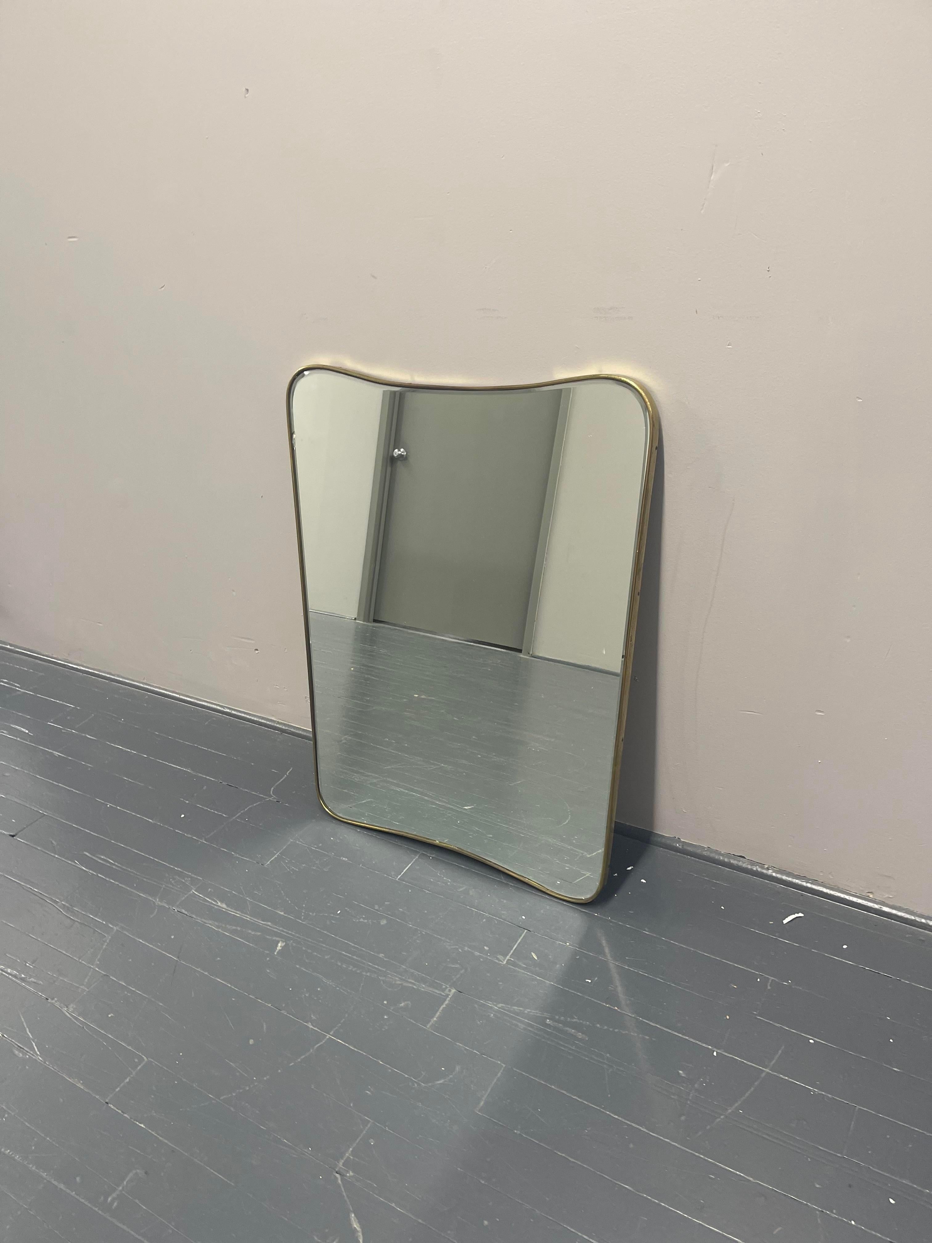 Gio Ponti attributed Italian Mid Century Brass Frame Mirror 1950s 3