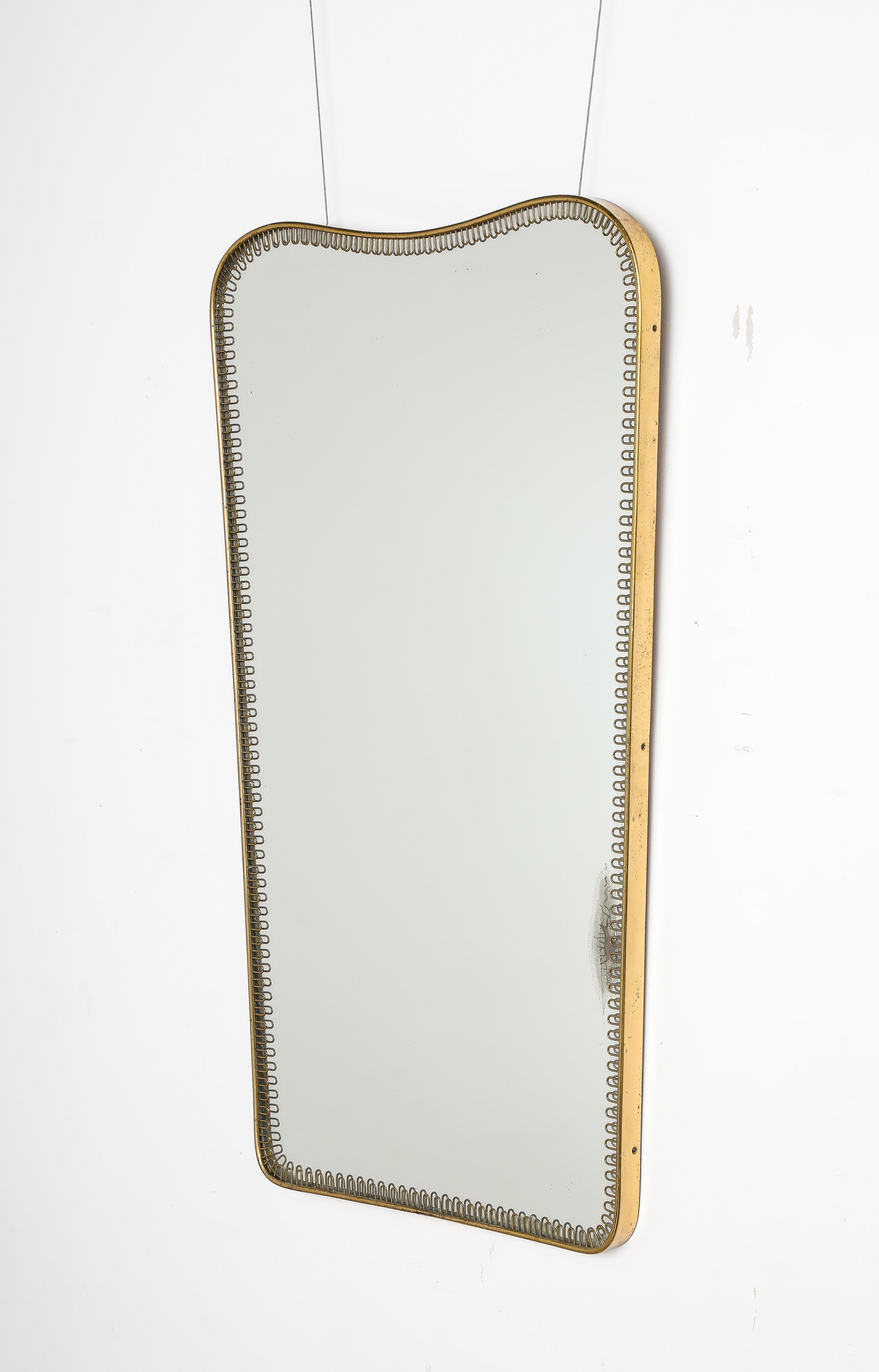 Mid-Century Modern Gio Ponti Attributed Italian Modernist Brass Framed Mirror, Italy, circa 1940 For Sale