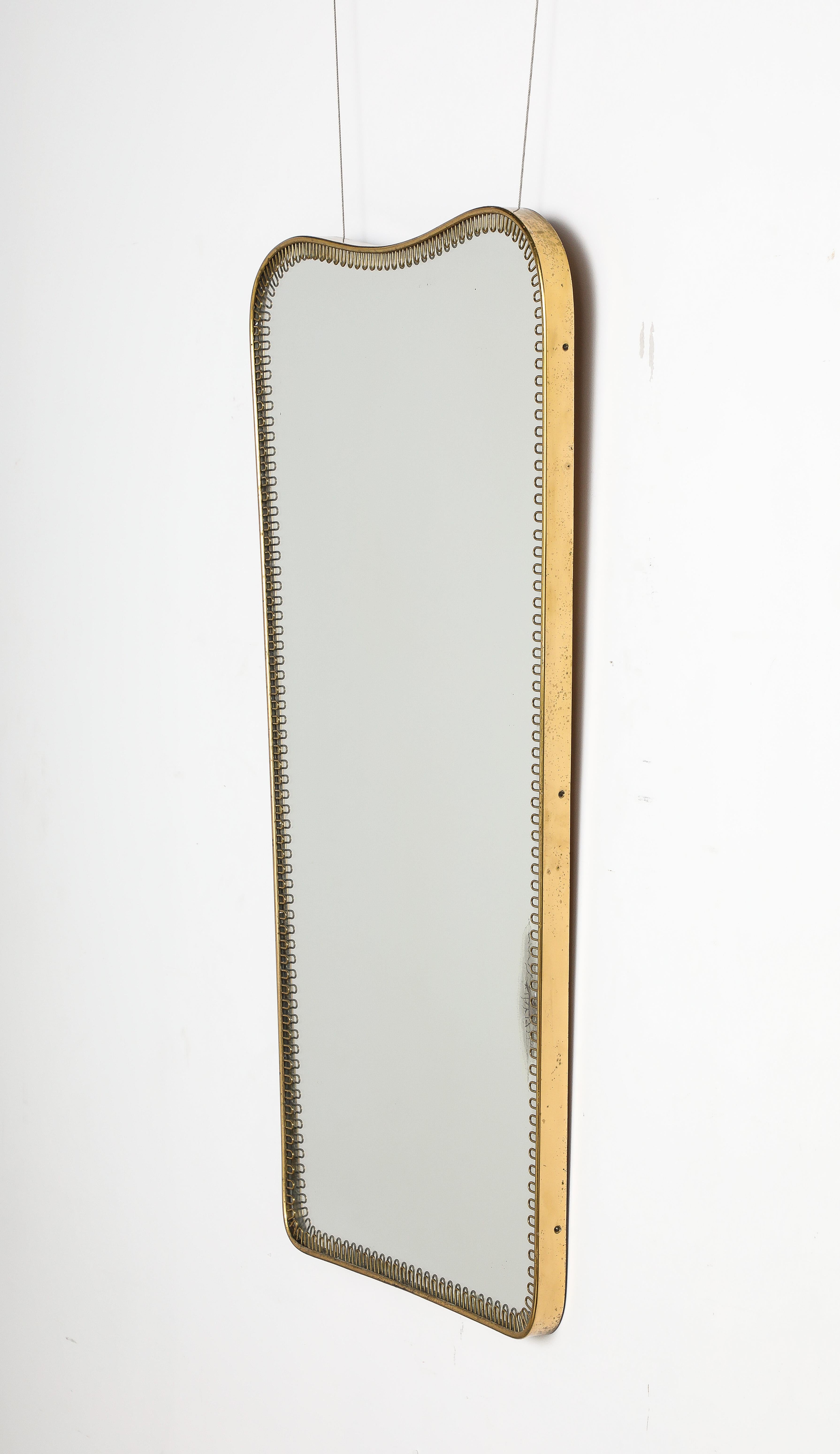 European Gio Ponti Attributed Italian Modernist Brass Framed Mirror, Italy, circa 1940 For Sale