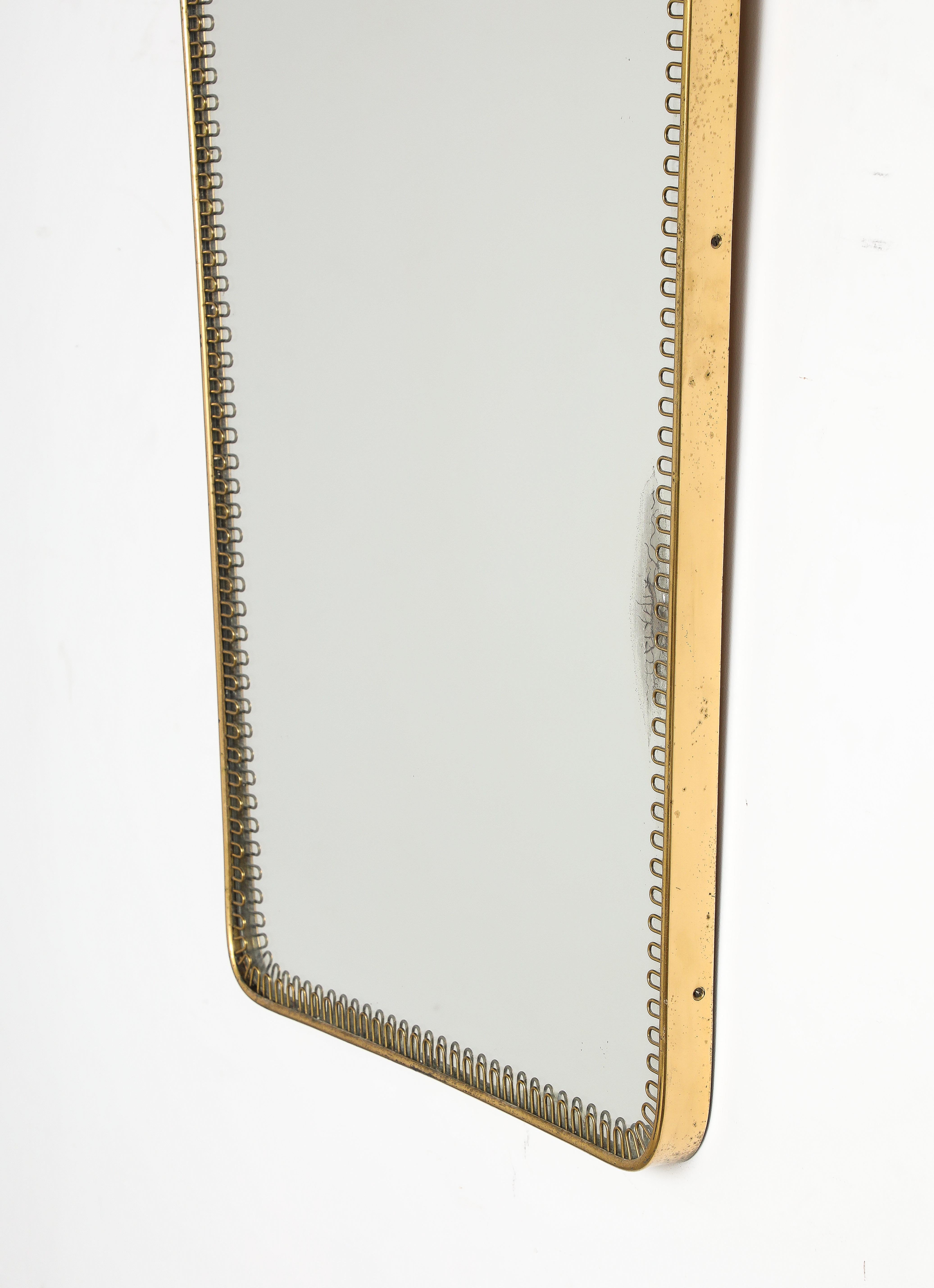 Gio Ponti Attributed Italian Modernist Brass Framed Mirror, Italy, circa 1940 In Good Condition For Sale In New York, NY