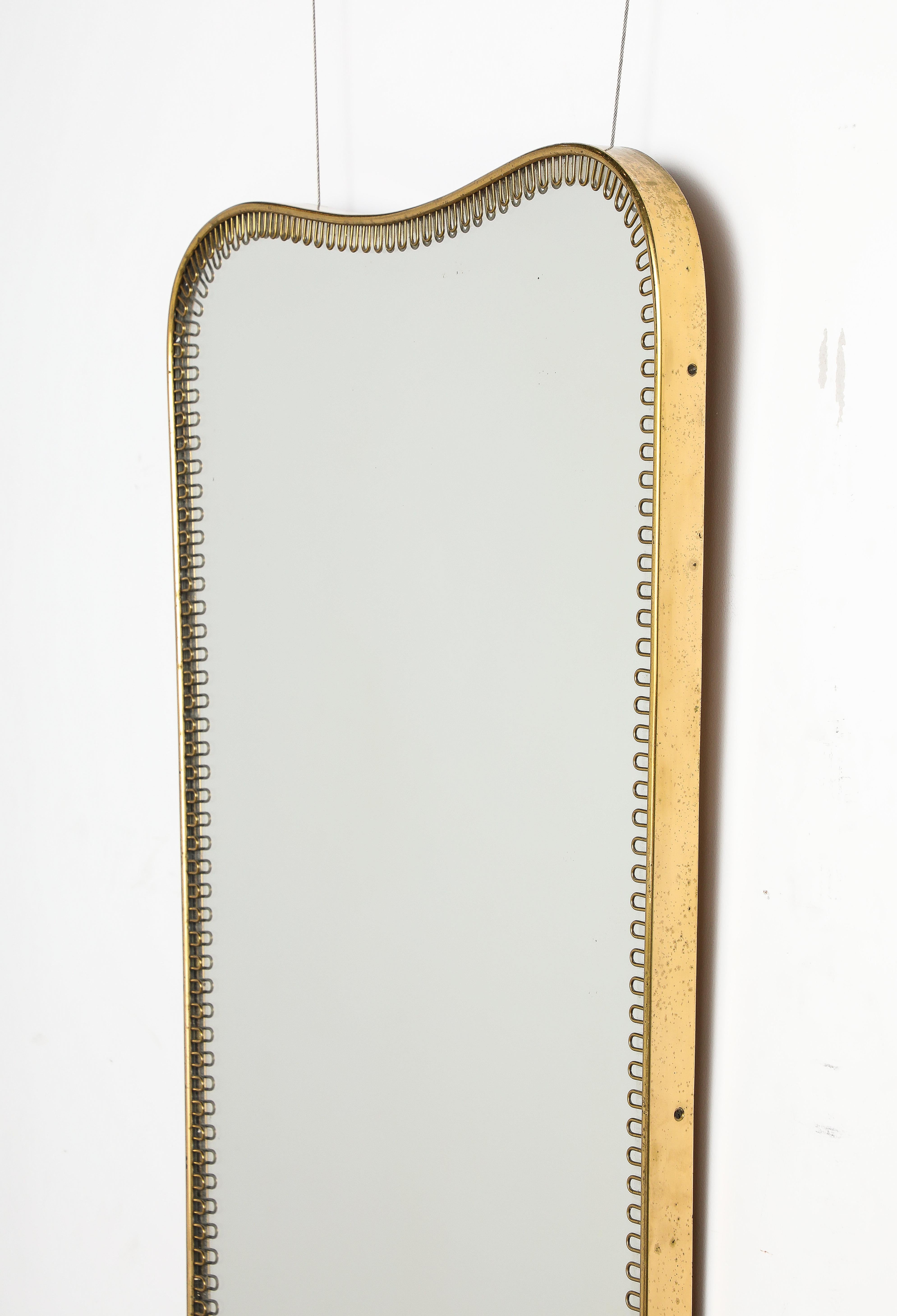 Mid-20th Century Gio Ponti Attributed Italian Modernist Brass Framed Mirror, Italy, circa 1940 For Sale