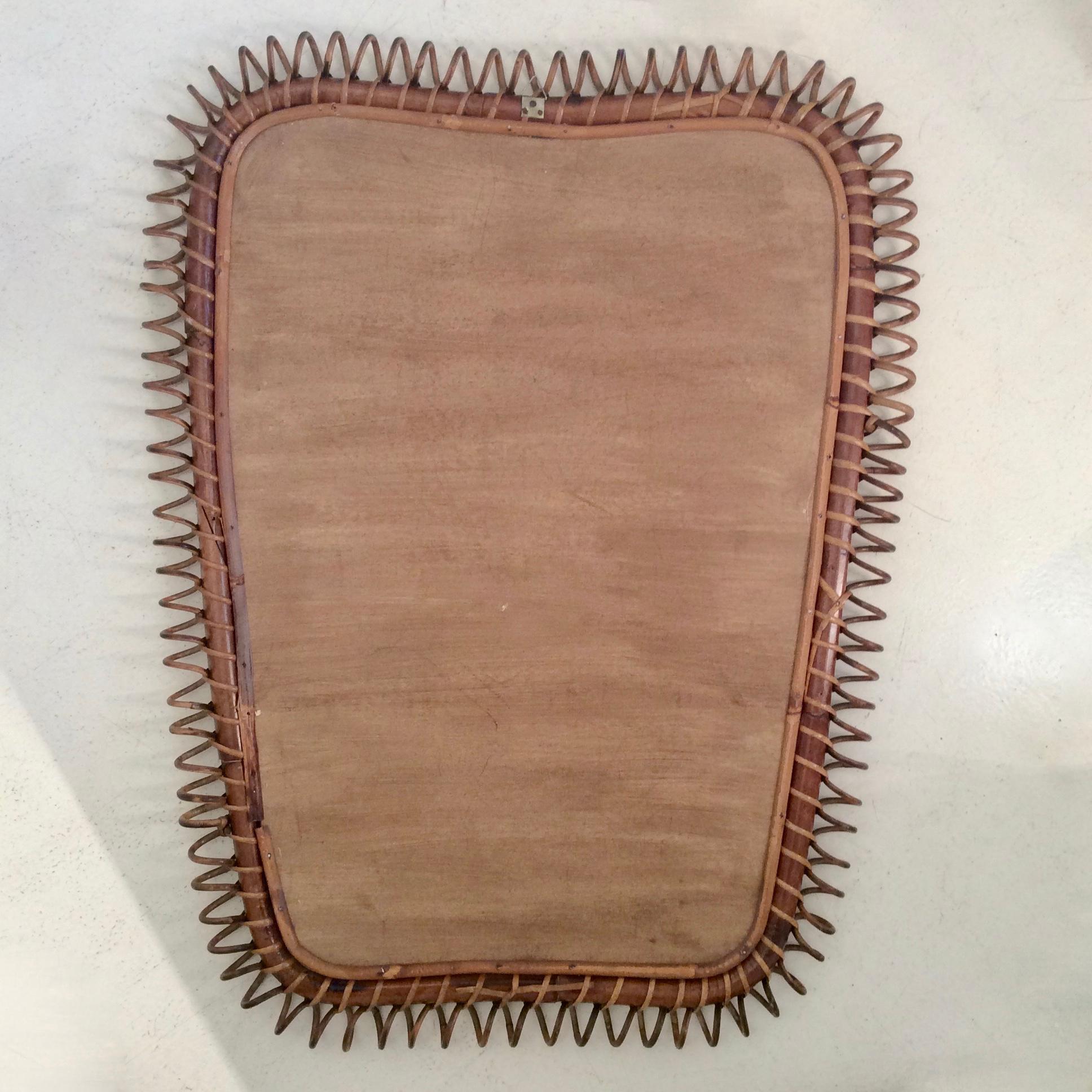 Gio Ponti Attributed Large Rattan and Bamboo Mirror, circa 1950, Italy In Good Condition In Brussels, BE