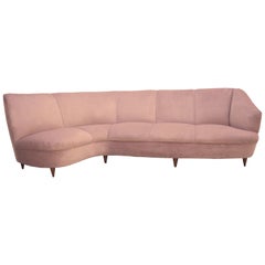 Gio Ponti Attributed Midcentury Semi-Curved Cotton Velvet Italian Sofa, 1940