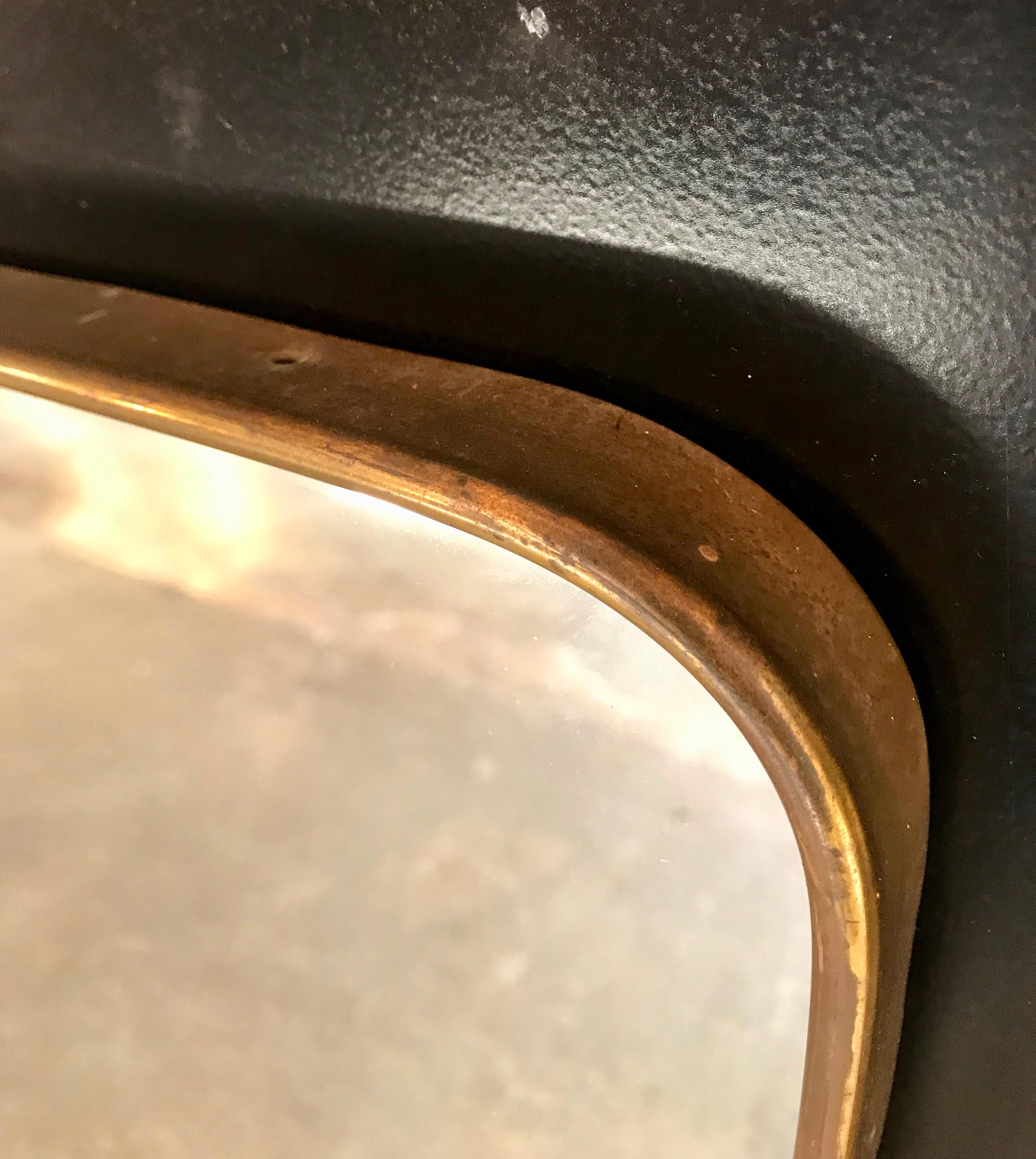 Gio Ponti attributed Minimal Brass Mirror, Italy, 1950s In Good Condition In Los Angeles, CA