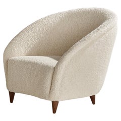 Gio Ponti Attribution, Lounge Chair, Fabric, Walnut, Italy, 1940s