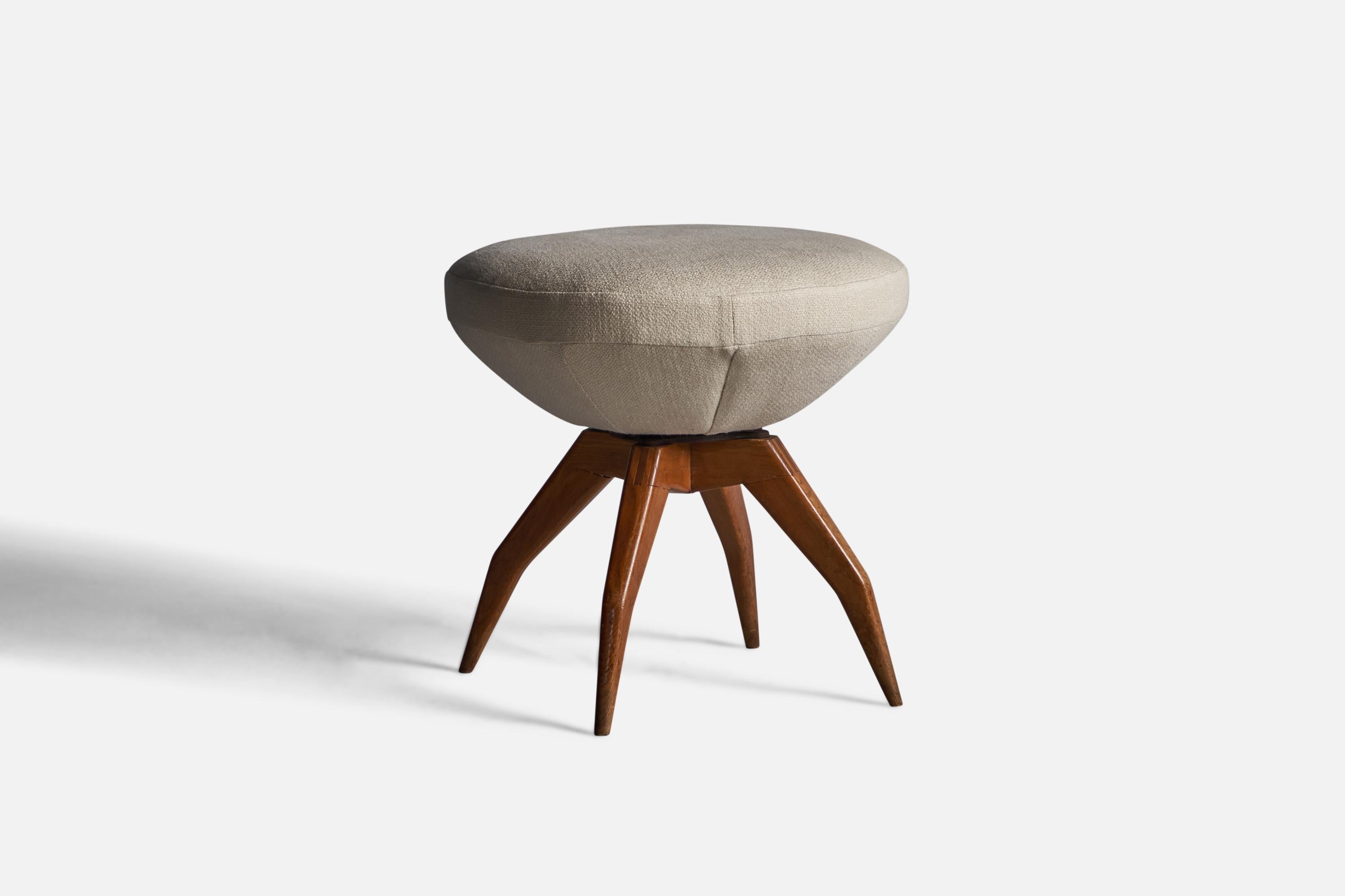 A walnut and beige fabric stool, design attributed to Gio Ponti, Italy, 1950s.