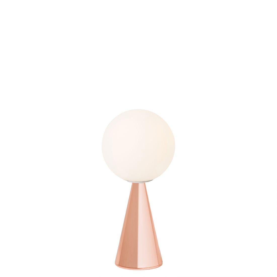 Gio Ponti 'Bilia' table lamp in pink for Fontana Arte. Executed in a pink painted metal frame with a blown white glass diffuser, transparent cord with dimmer and plug. One of the first and most iconic designs for what would become Fontana Arte. The