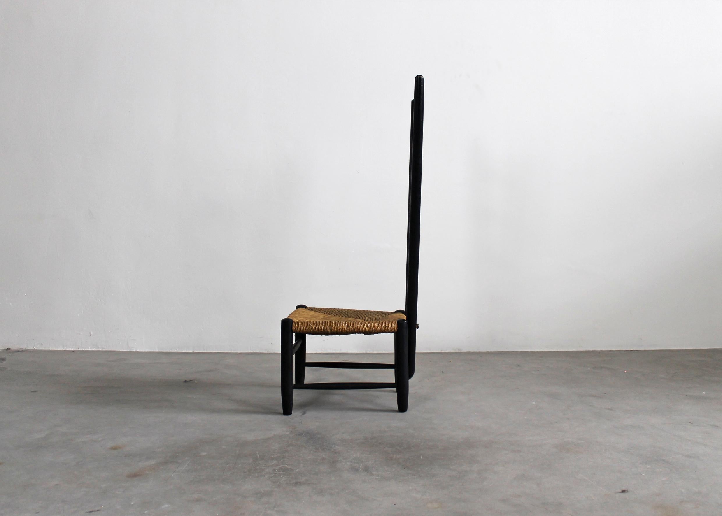 Mid-Century Modern Gio Ponti Fireside Chair in Black Beech Wood and Straw by Casa & Giardino 50s