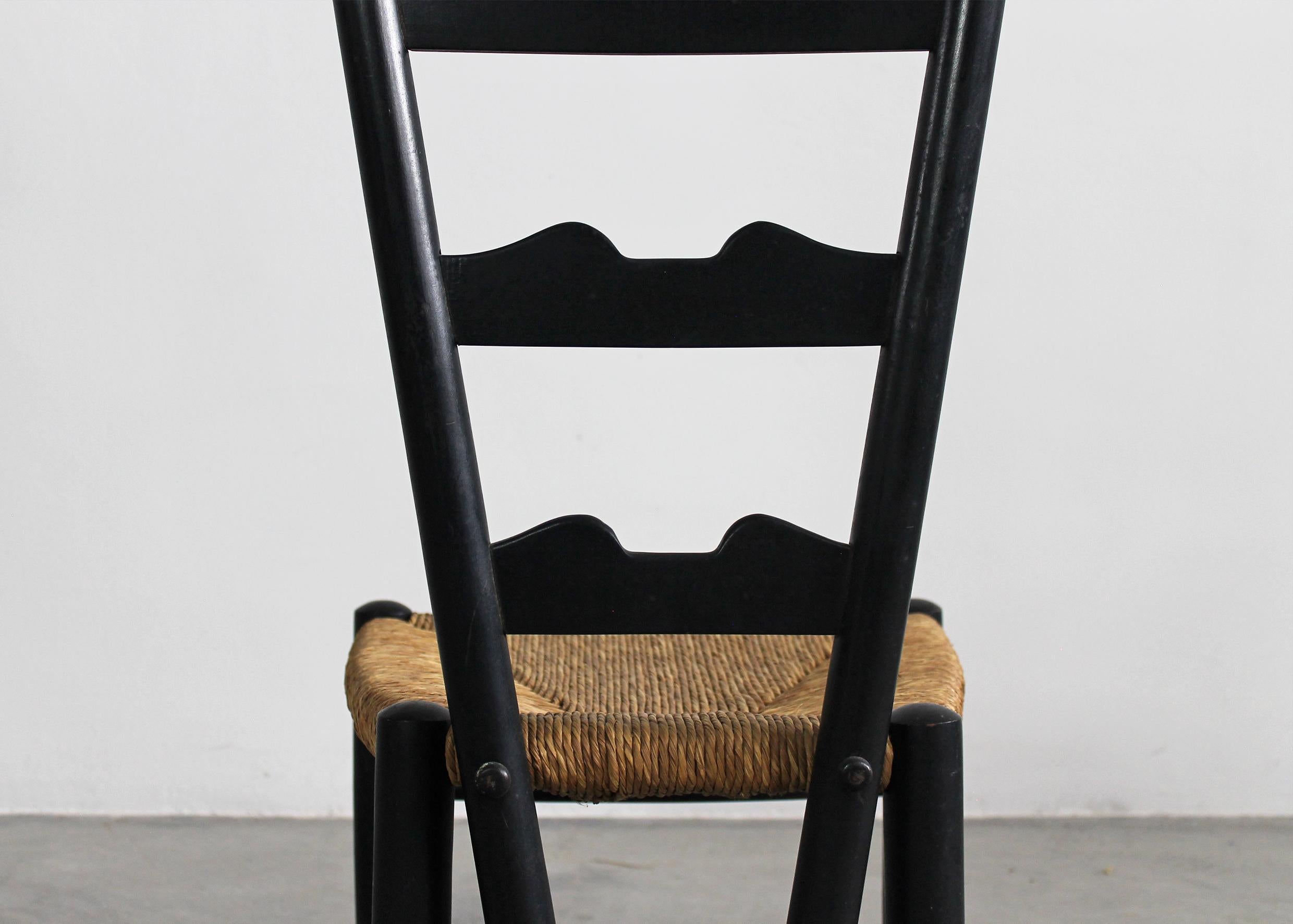 Gio Ponti Fireside Chair in Black Beech Wood and Straw by Casa & Giardino 50s In Good Condition In Montecatini Terme, IT