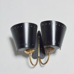 Gio Ponti Black Italian Double Wall Sconce Modern Vintage, Italy, 1950s