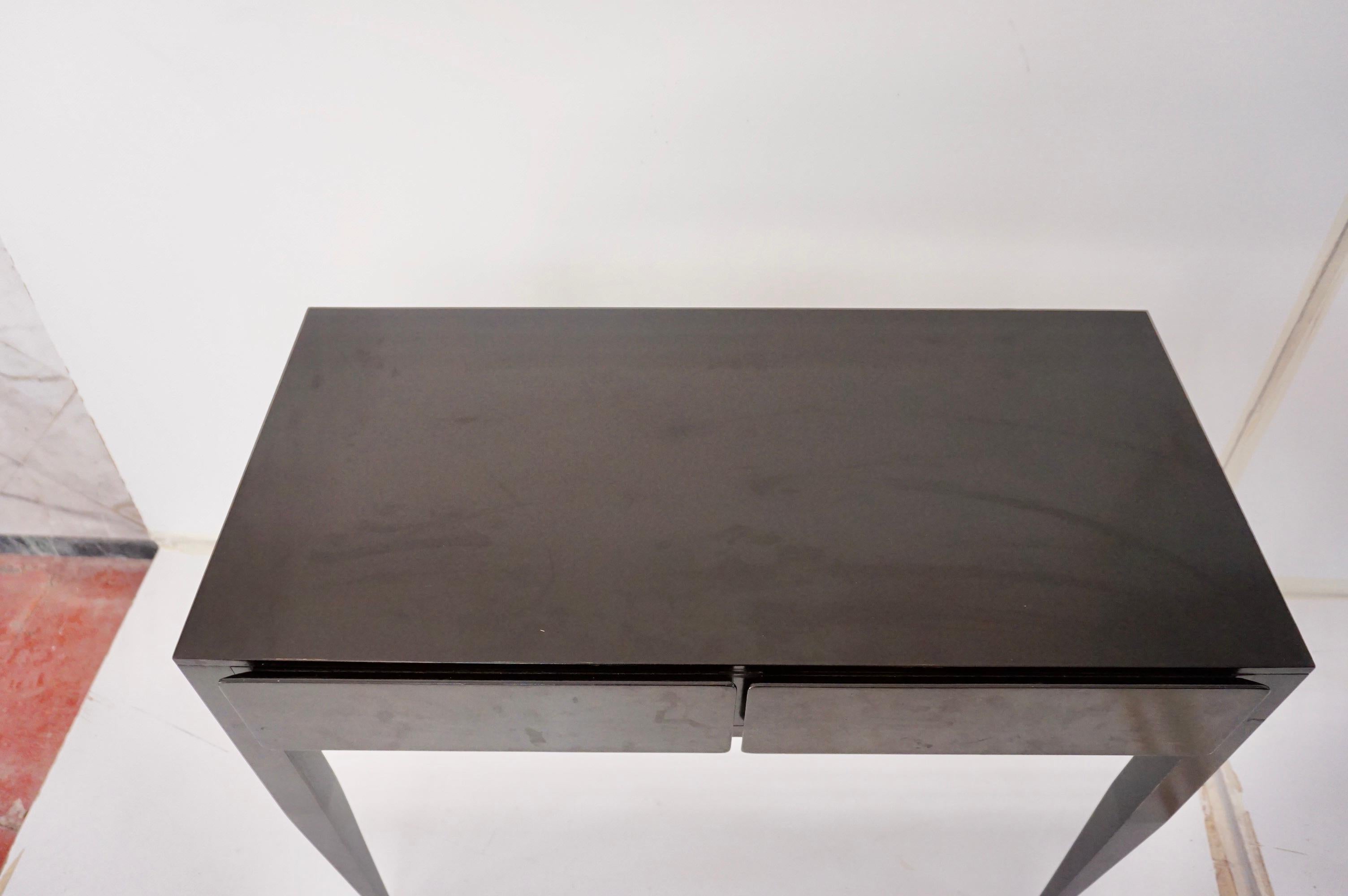 Brass Gio Ponti black lacquered console vanity table  from Hotel Royal, 1955 For Sale