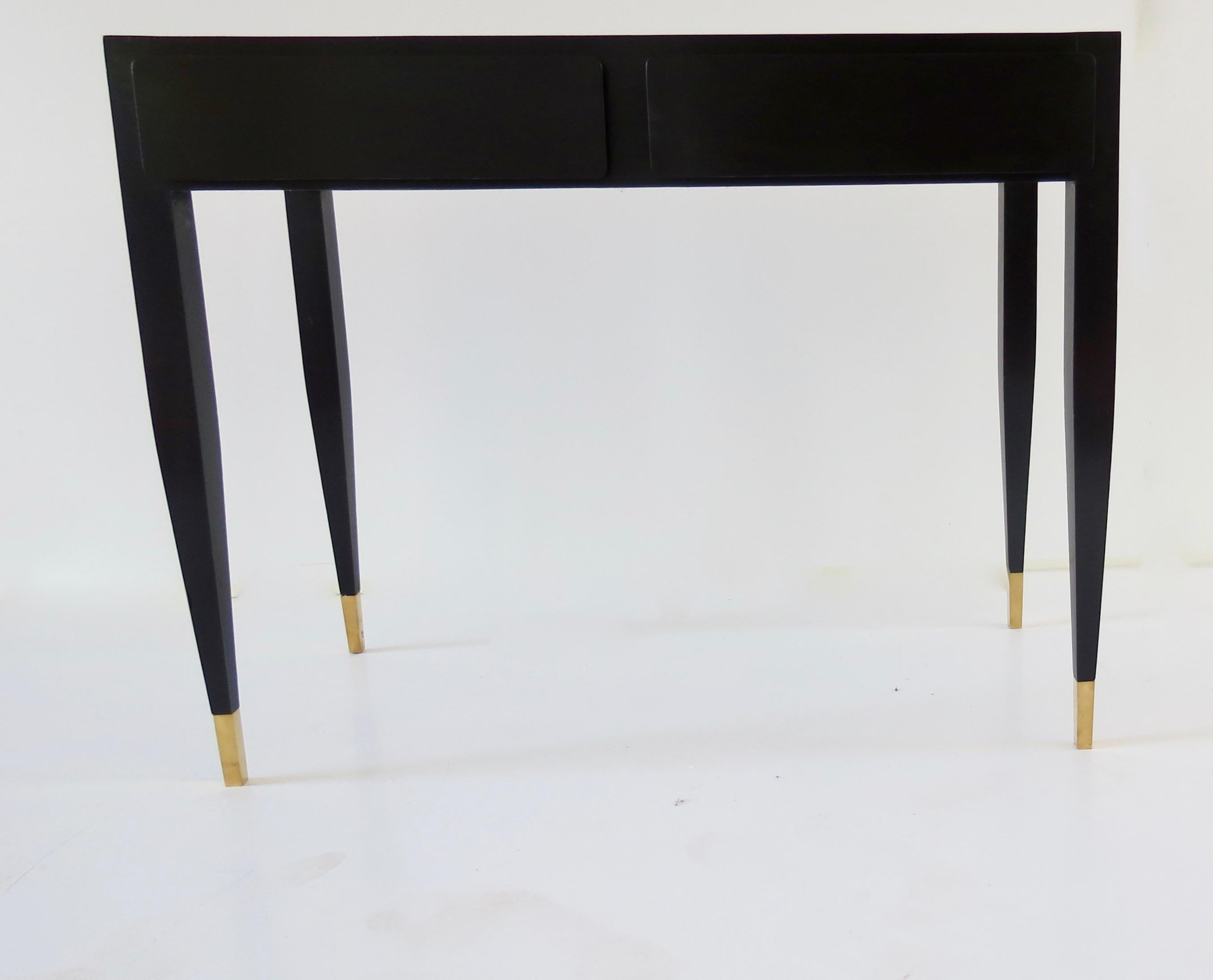 Mid-Century Modern Gio Ponti Black Lacquered Vanity Desk Table Two Drawers from Hotel PdP Roma 1965