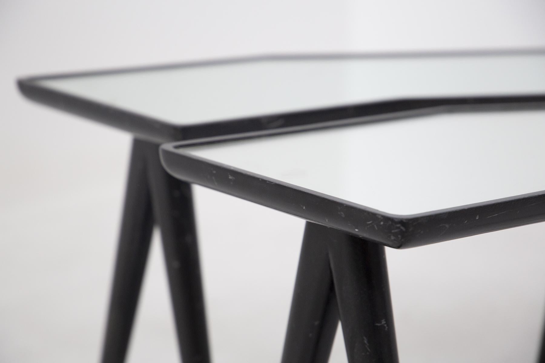Mirror Gio Ponti Black Wood Coffee Tables for Fontana Arte