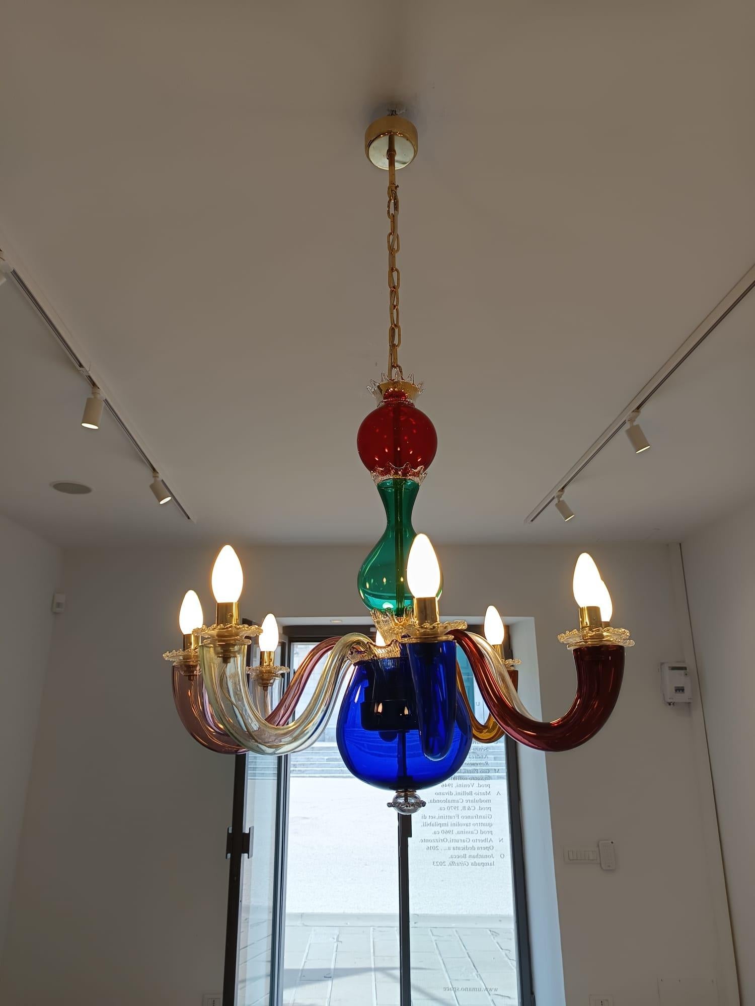 Moderno Gio Ponti Blown Murano Glass Chandelier by Venini 1946 in vendita