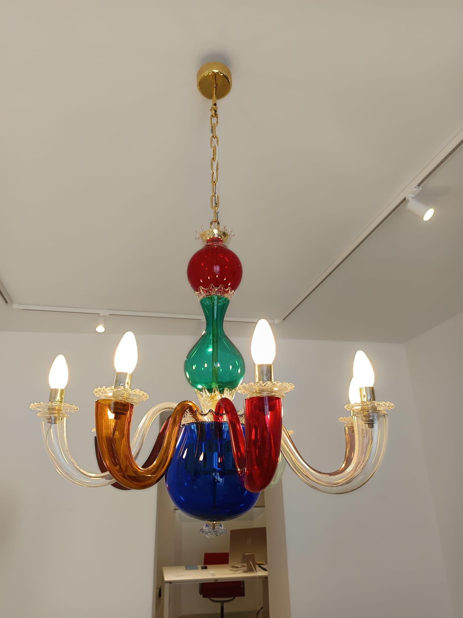 Italian Gio Ponti Blown Murano Glass Chandelier by Venini 1946 in vendita