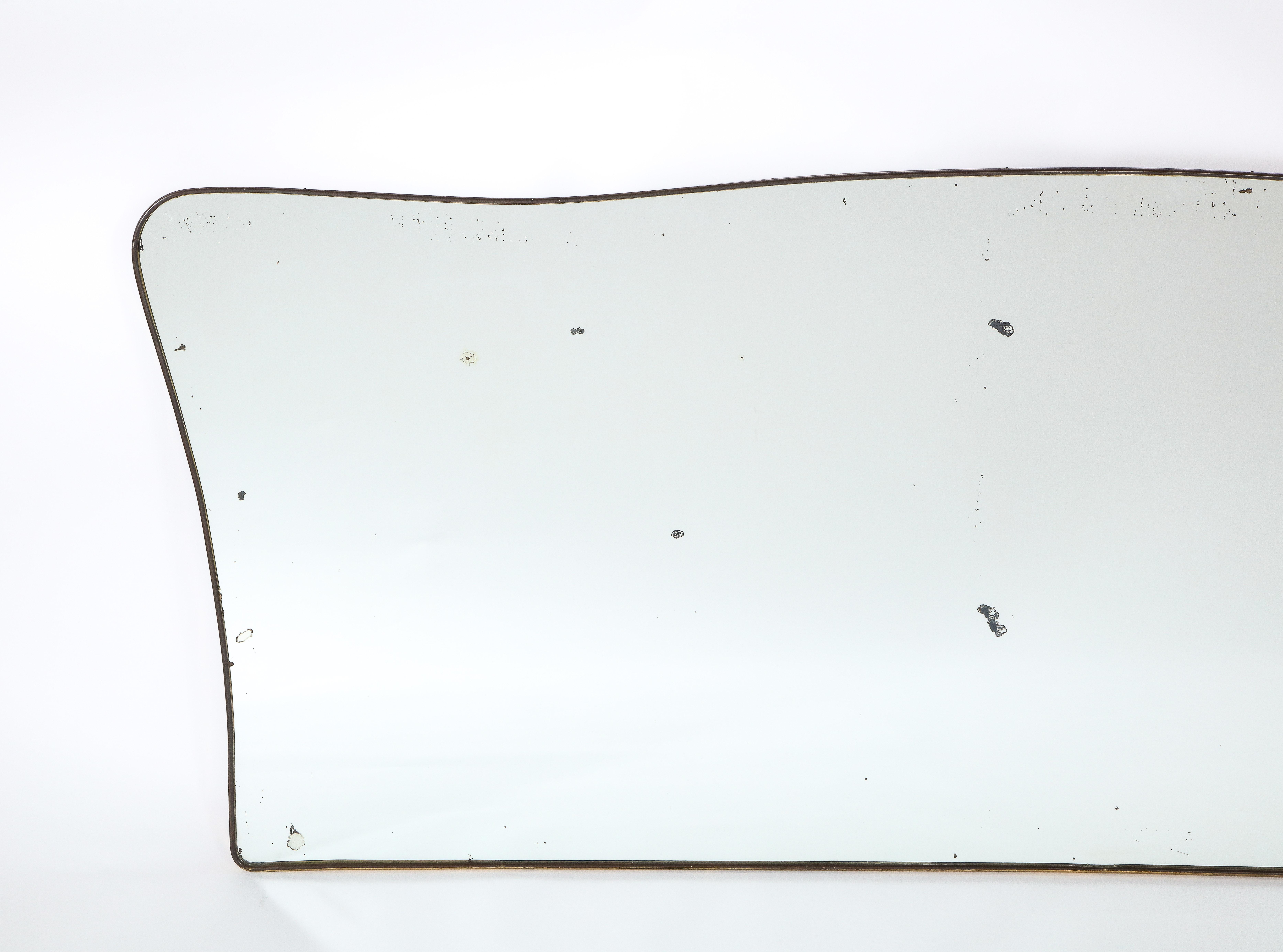 Italian Gio Ponti Brass Horizontal Over-Mantle Brass Framed Mirror 