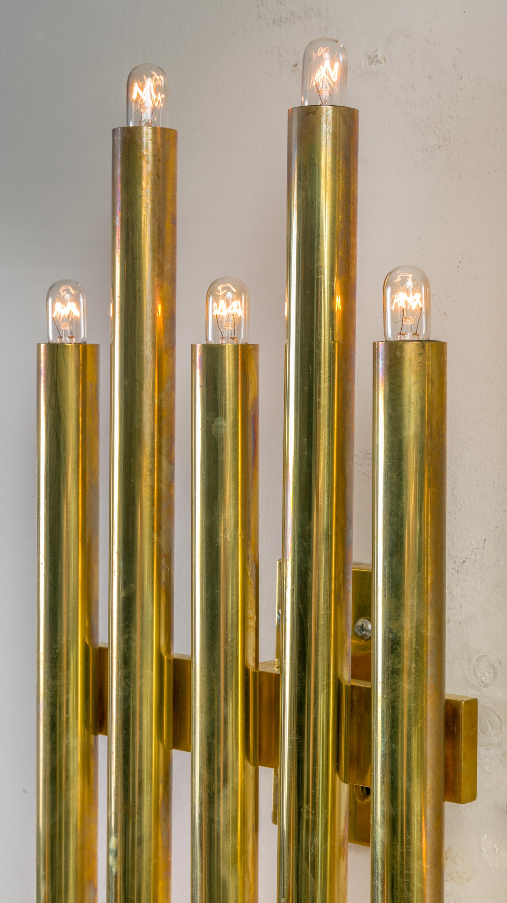 Mid-Century Modern Gio Ponti Brass Multi Cylinder Sconces, Italy 1970s