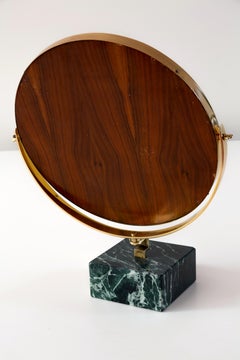 Gio Ponti Brass Table Round Mirror Fontana Arte on Green Marble Block, 1955