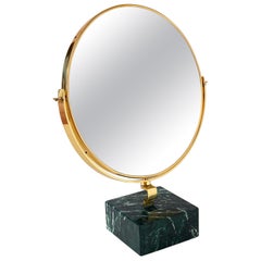 Gio Ponti Brass Table Round Mirror Fontana Arte on Green Marble Block, 1955