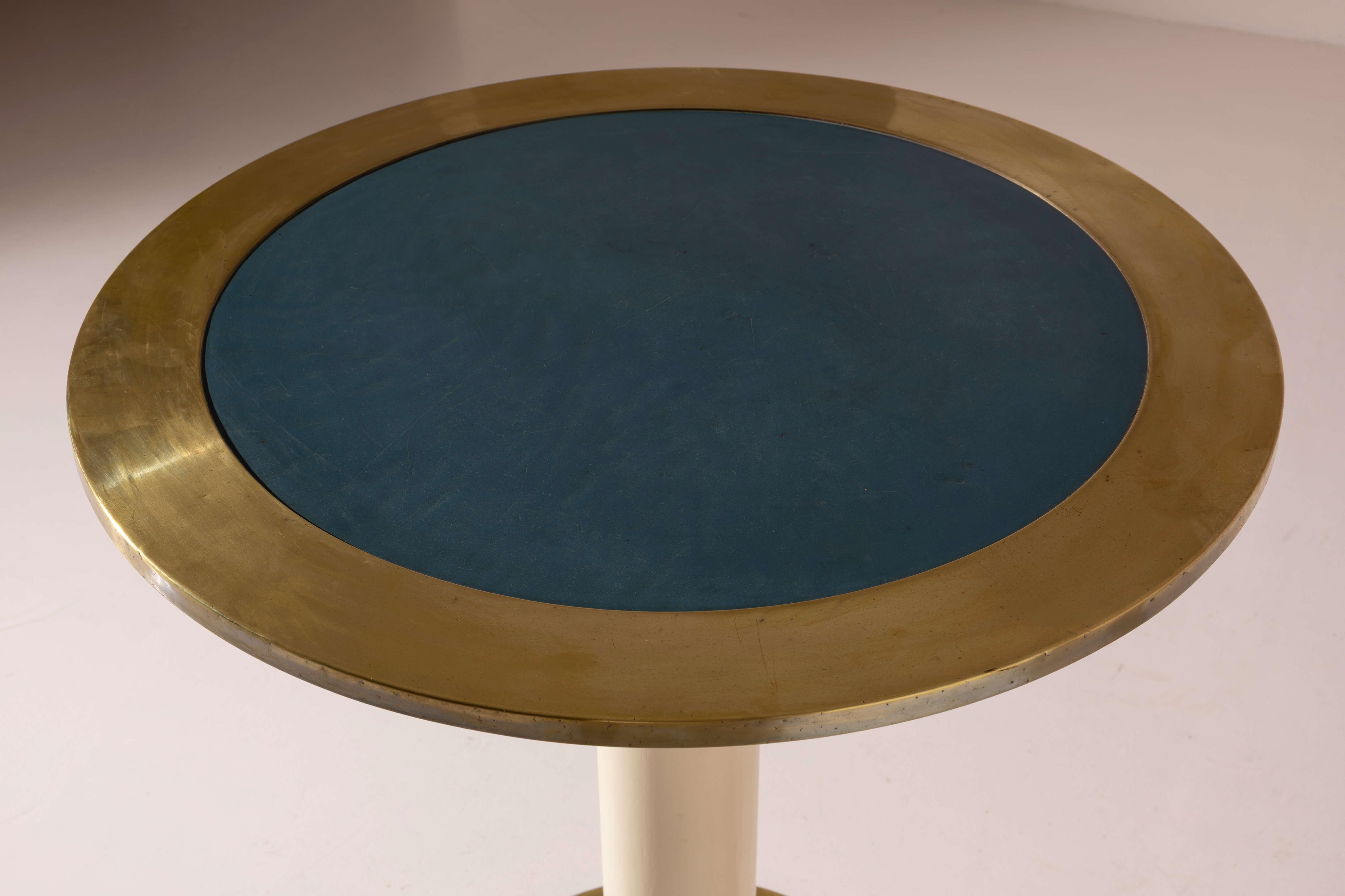 Metà XX secolo Gio Ponti brass, wood, and linoleum side table for the Oceania ship, Italy, 1952 in vendita