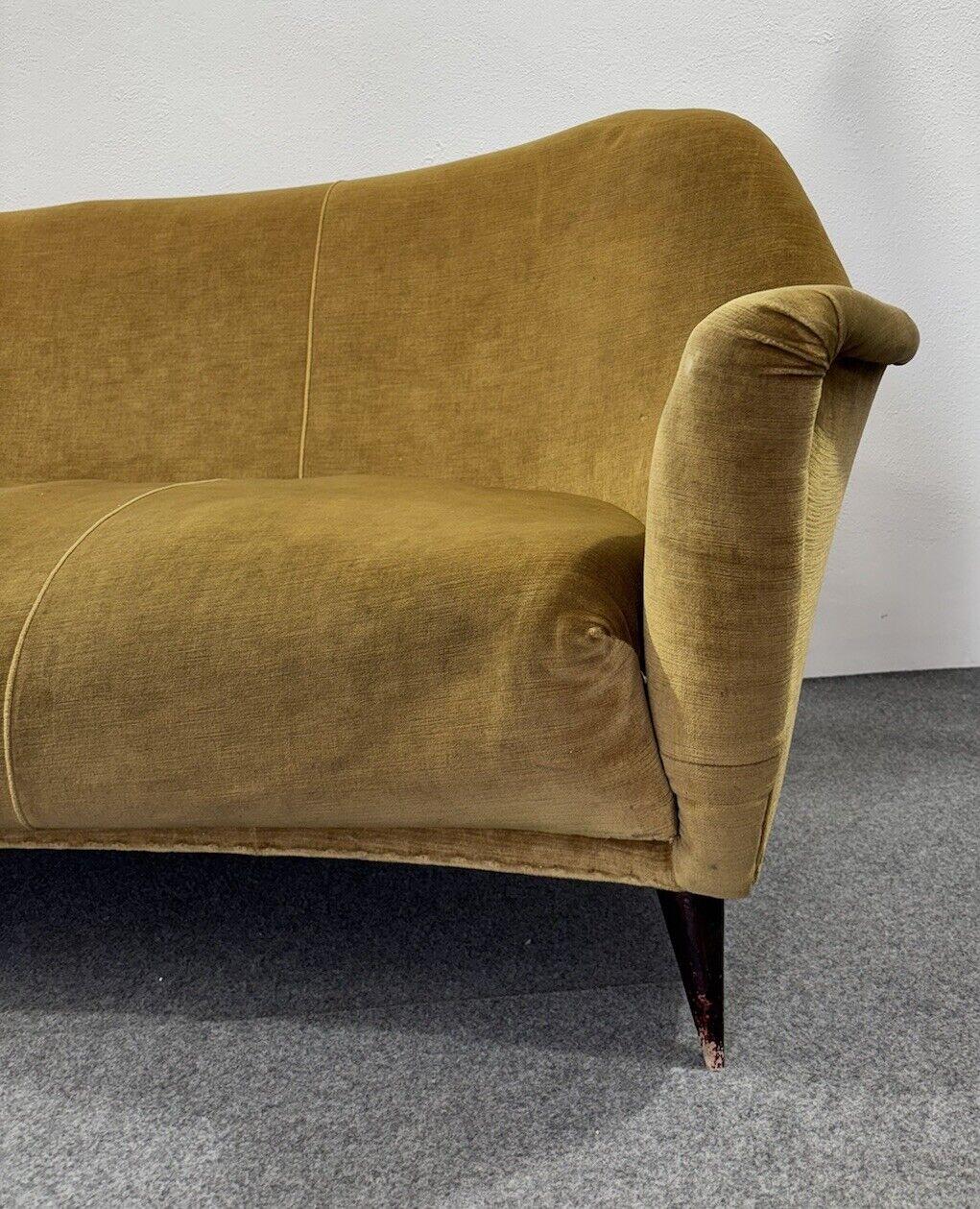 Italian Gio Ponti Home & Garden Sofa Velvet Mid-Century 3 Seater 1950's Modernism For Sale