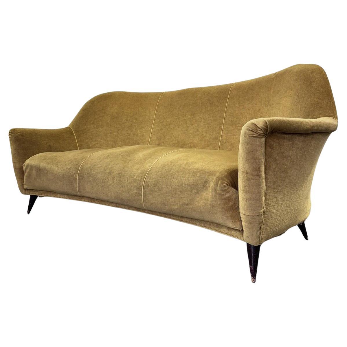Gio Ponti Home & Garden Sofa Velvet Mid-Century 3 Seater 1950's Modernism en vente