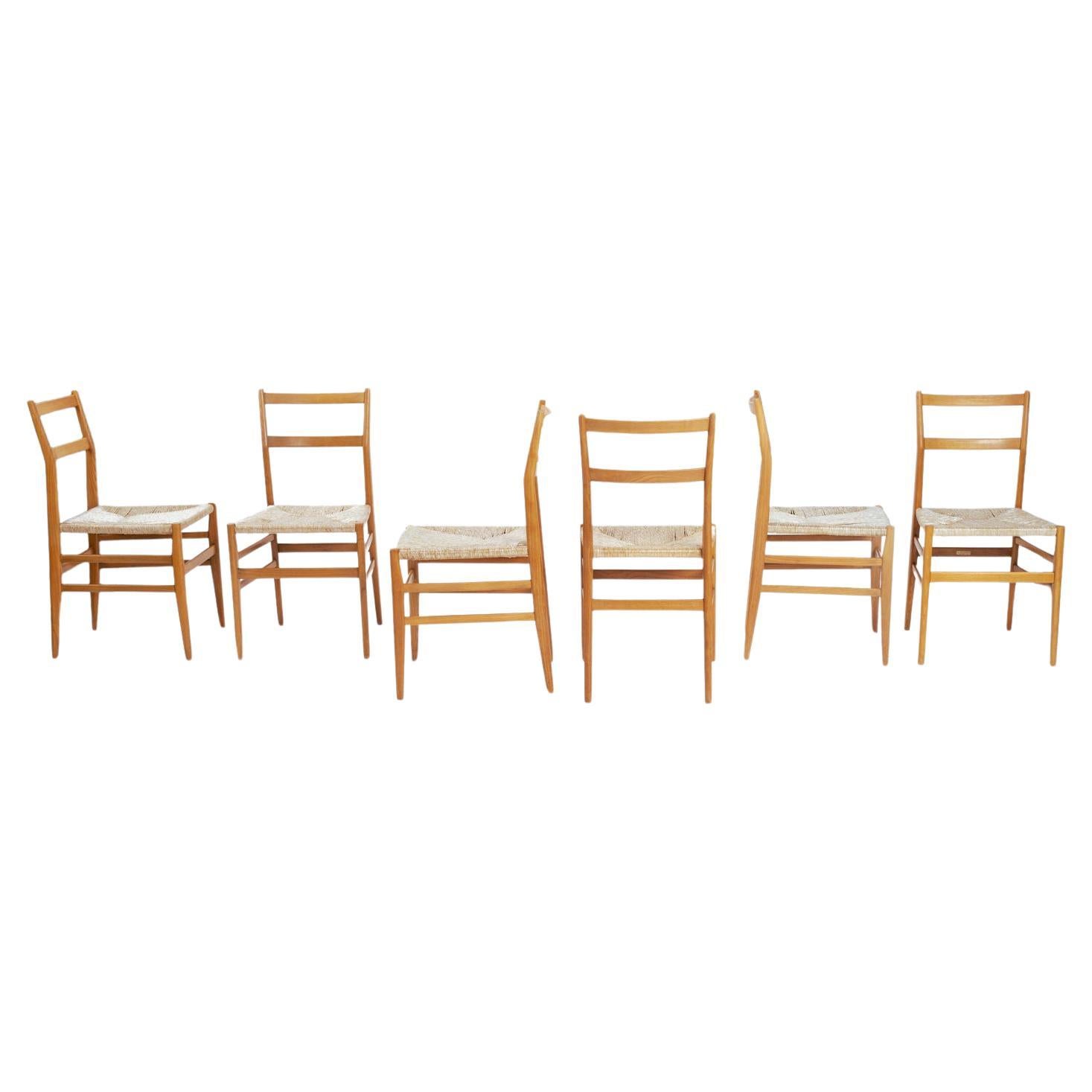 Mid-Century Modern Gio Ponti Leggera dining chairs Cassina, set of 6, Italy, 1956 For Sale