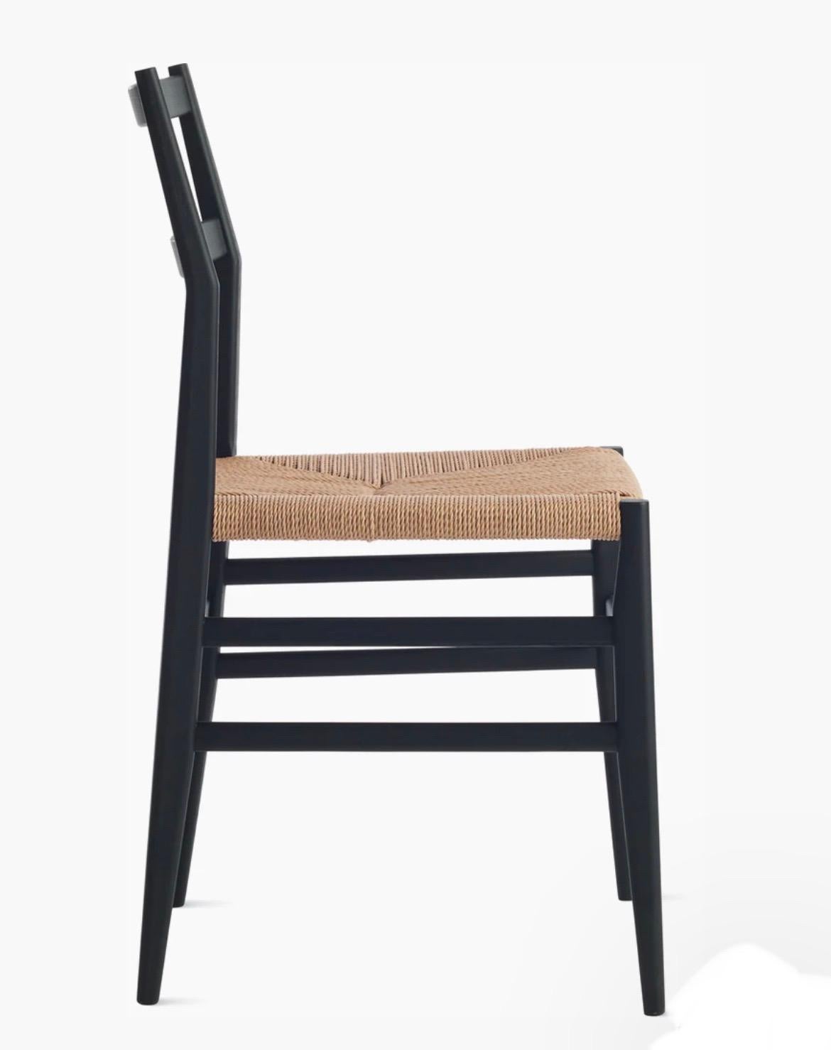 Elegant like new original Cassina Superleggera chair, design by Gio Ponti beautiful rope seat stamped Cassina, Made in Italy, in black ebonized ash.