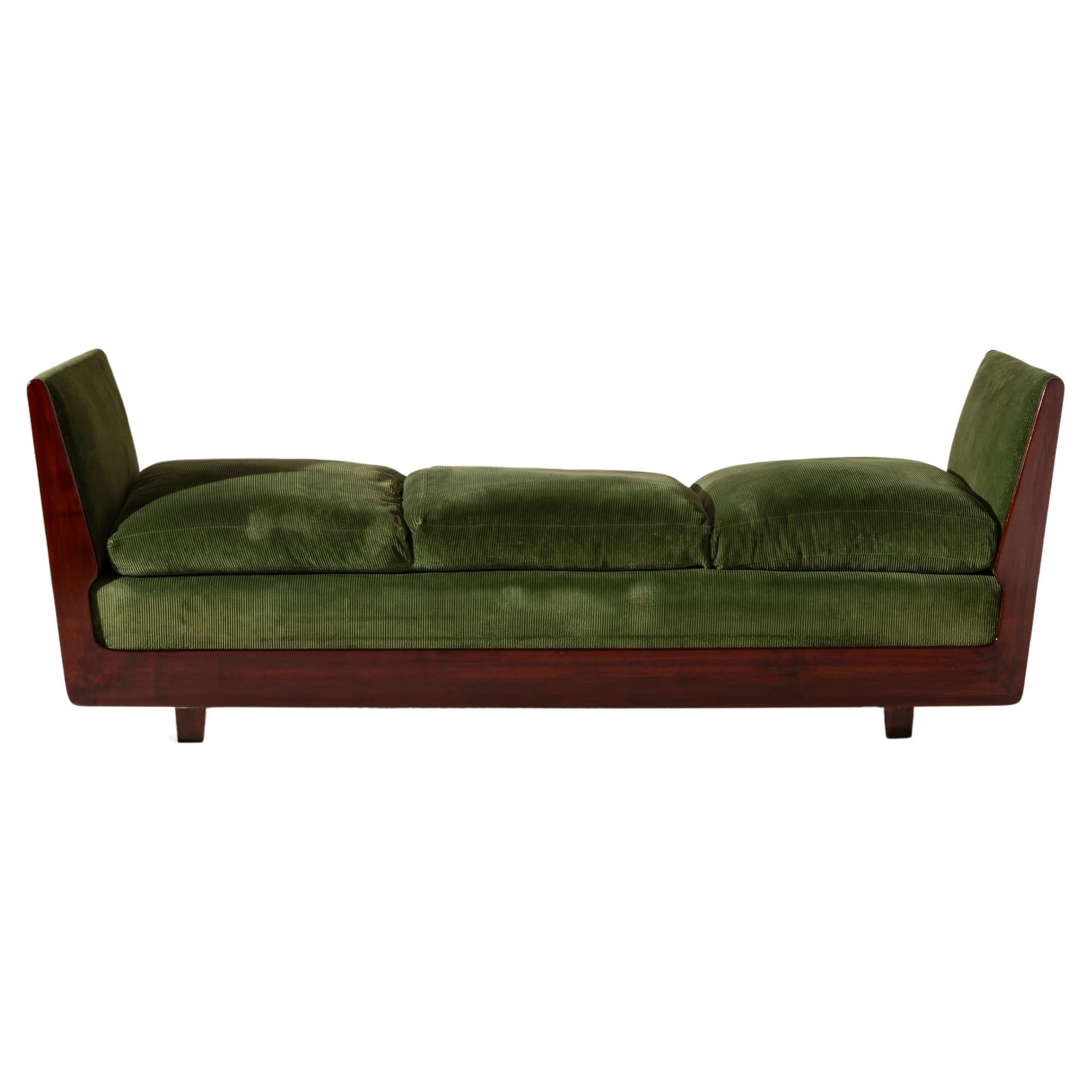 Gio Ponti certified walnut and velvet daybed sofa, Italy, 1940s