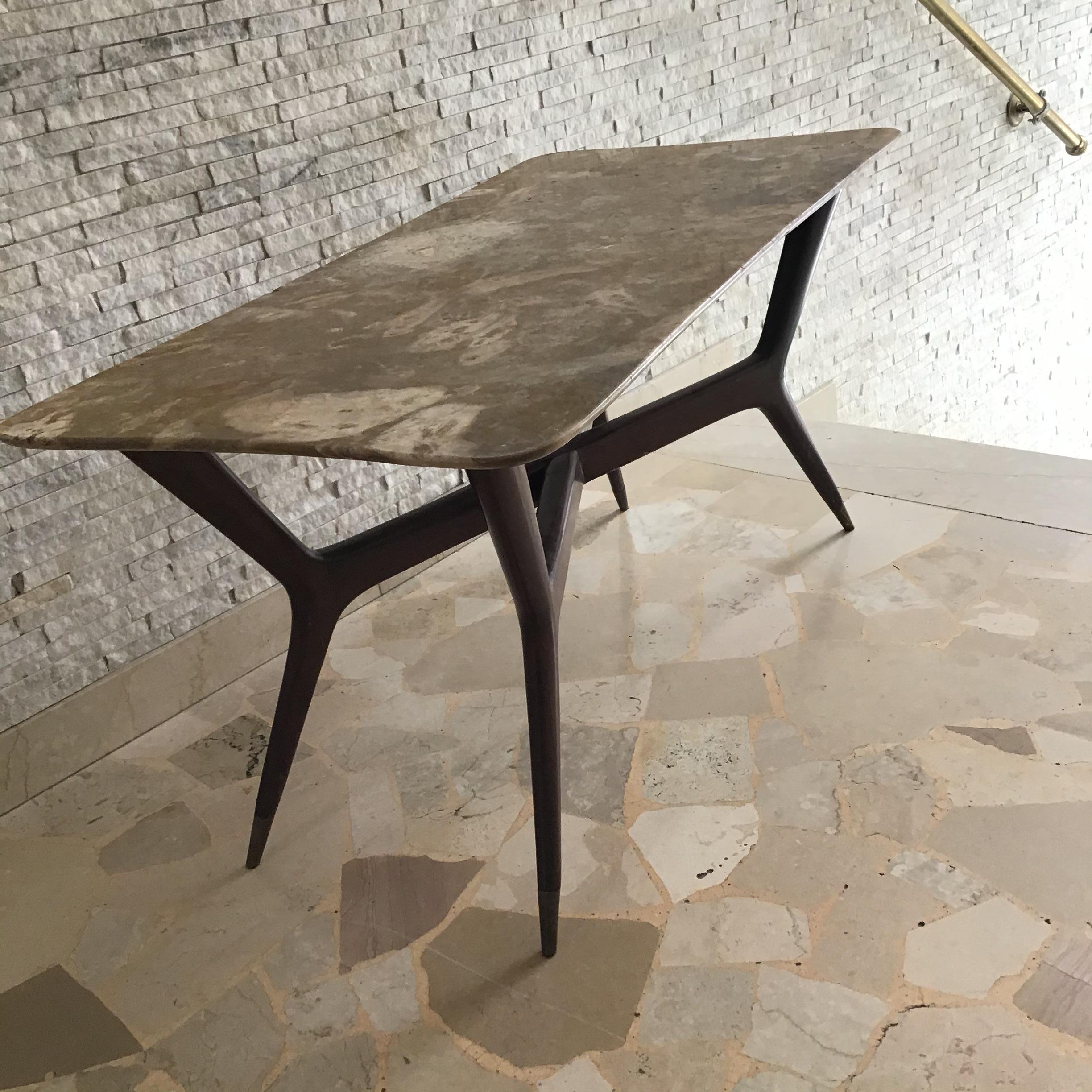 Gio’ Ponti Coffee Table Brass Wood Marbre, 1950, Italy  For Sale 6