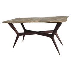 Gio’ Ponti Coffee Table Brass Wood Marbre, 1950, Italy