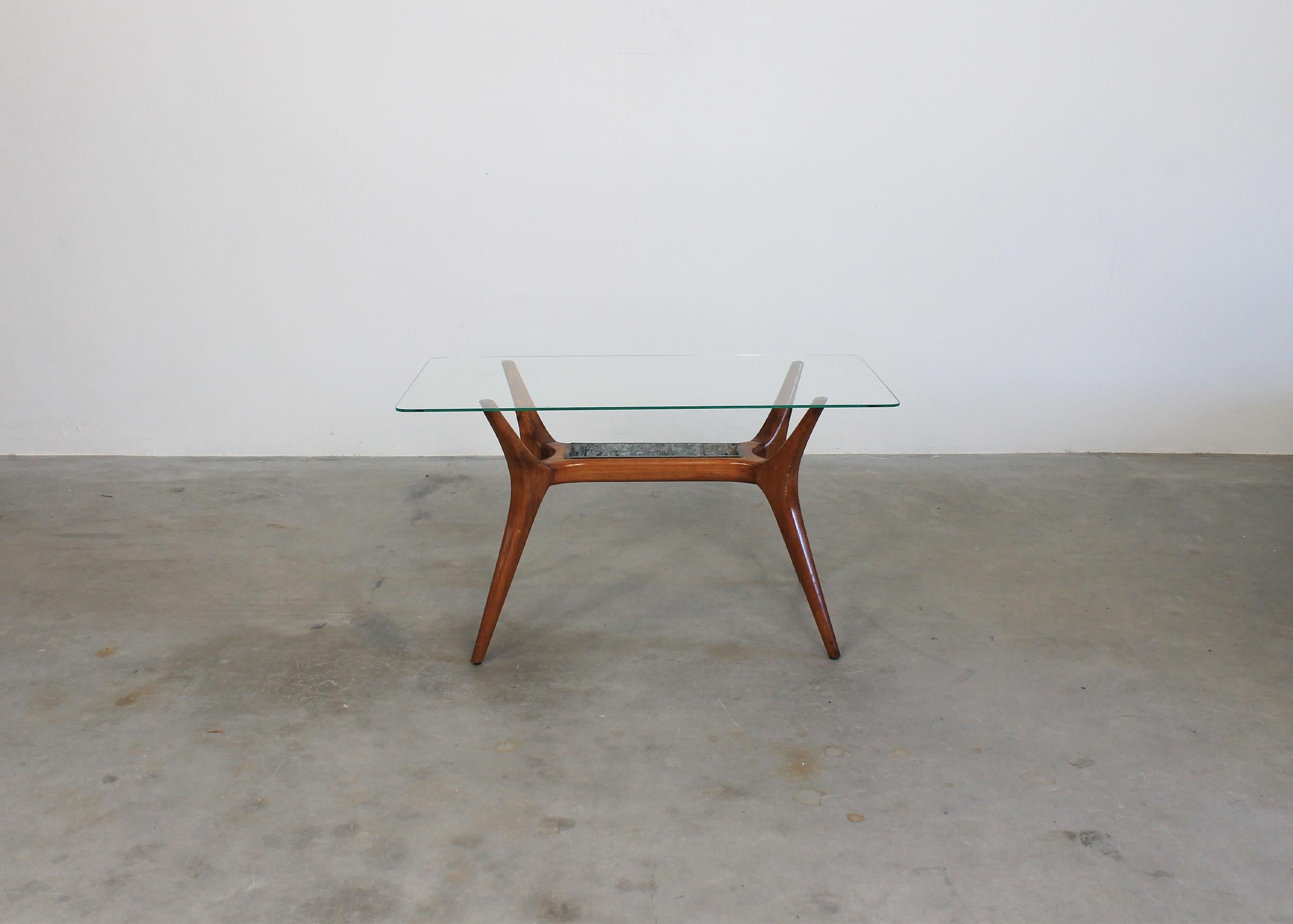 Mid-Century Modern Gio Ponti Occasional Table in Wood and Glass by Figli di Amedeo Cassina 1950s For Sale