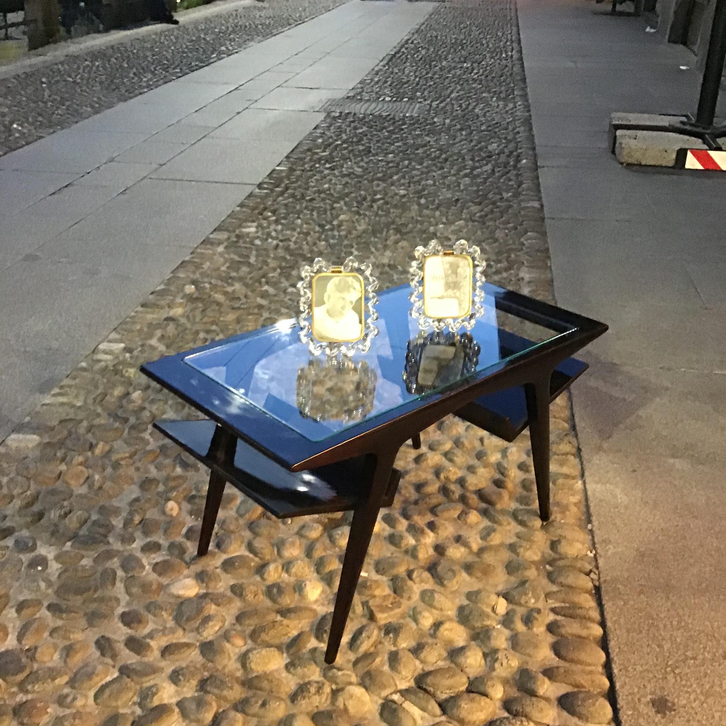 Gio Ponti Couchtisch aus Holzglas, 1950, Italien (Ebonisiert) im Angebot