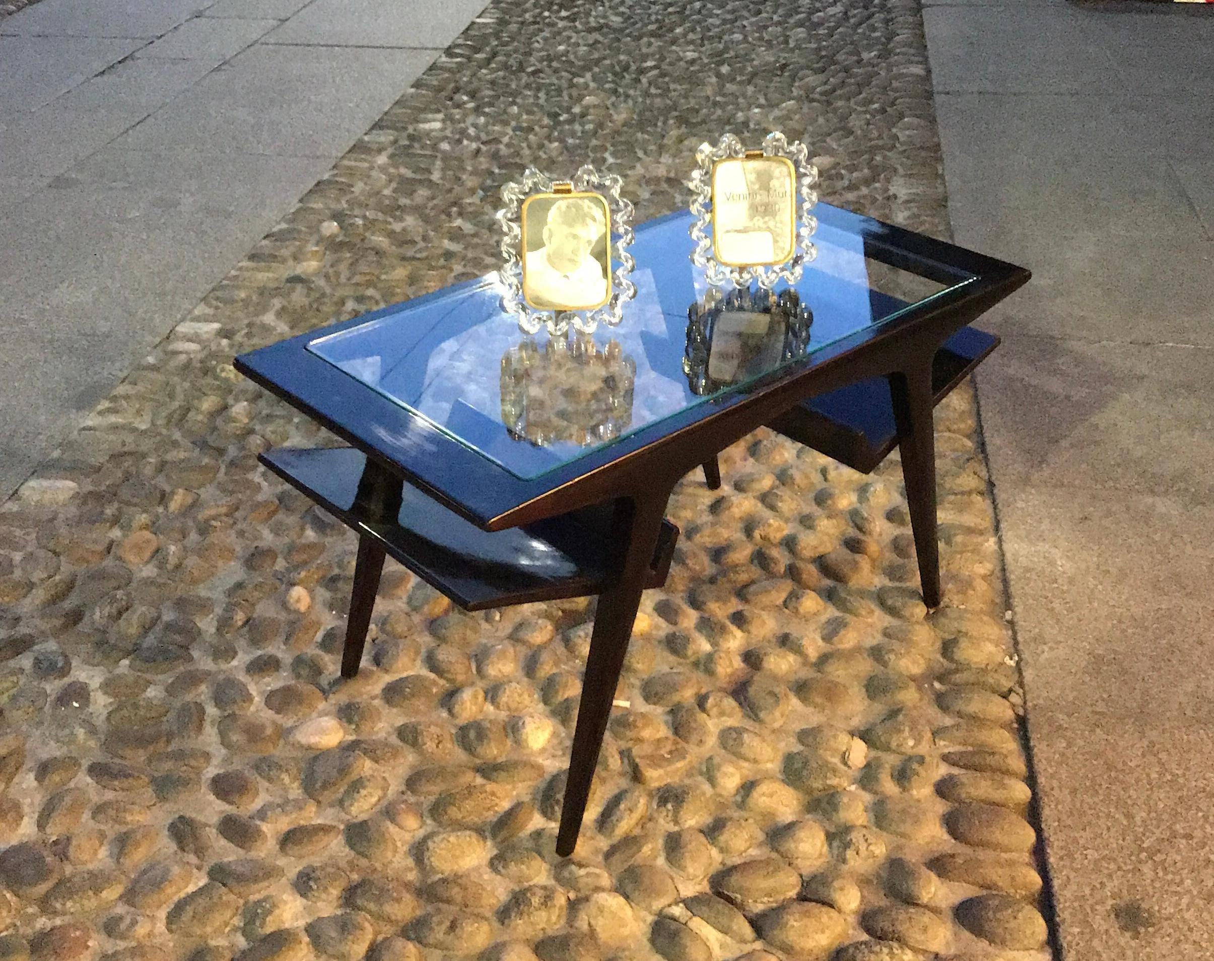 Gio Ponti Coffee Table Wood Glass 1950 Italy In Good Condition For Sale In Milano, IT