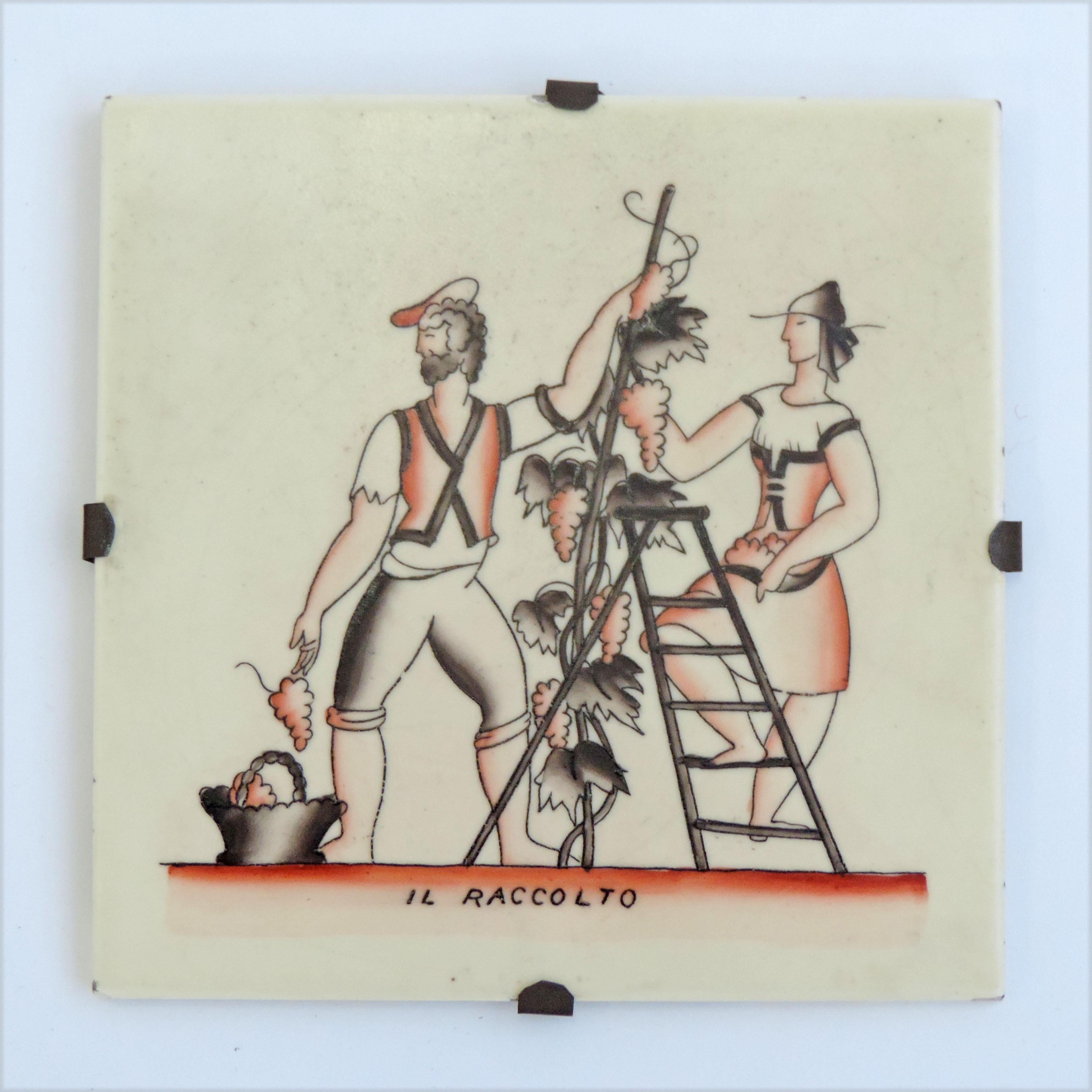 Early 20th Century Gio Ponti complete 'Vendemmia' series tiles for Richard Ginori, Italy, 1930s