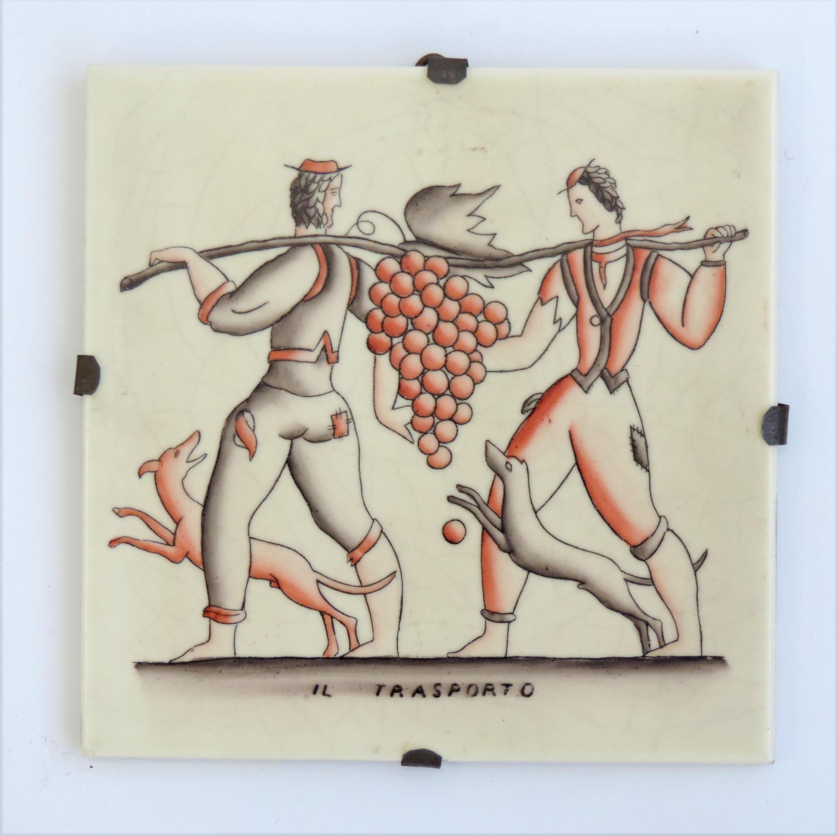Ceramic Gio Ponti complete 'Vendemmia' series tiles for Richard Ginori, Italy, 1930s