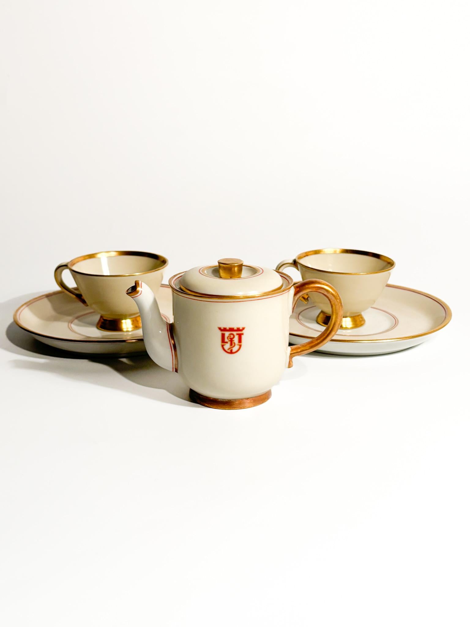 Pair of cups and coffee pot belonging to the porcelain service created by Gio Ponti - Richard Ginori for Lloyd Triestino's ship Victoria in the 1930s.

The first ship Victoria was built in the late 1920s and entered service in 1932. It was designed
