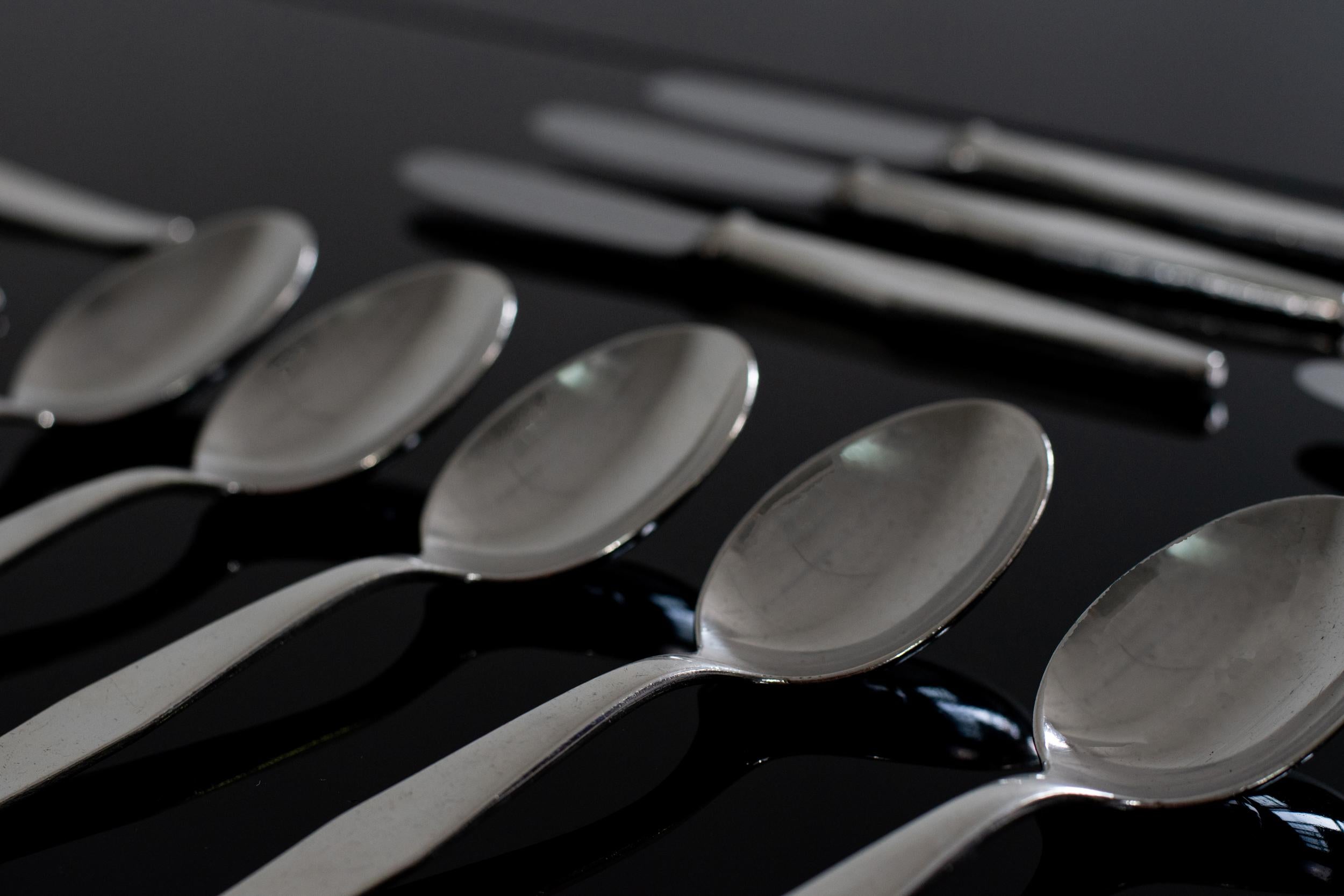 Silvered Gio Ponti Cutlery Silver Service for Six in Nickel Silver by Krupp, Italy, 1950s