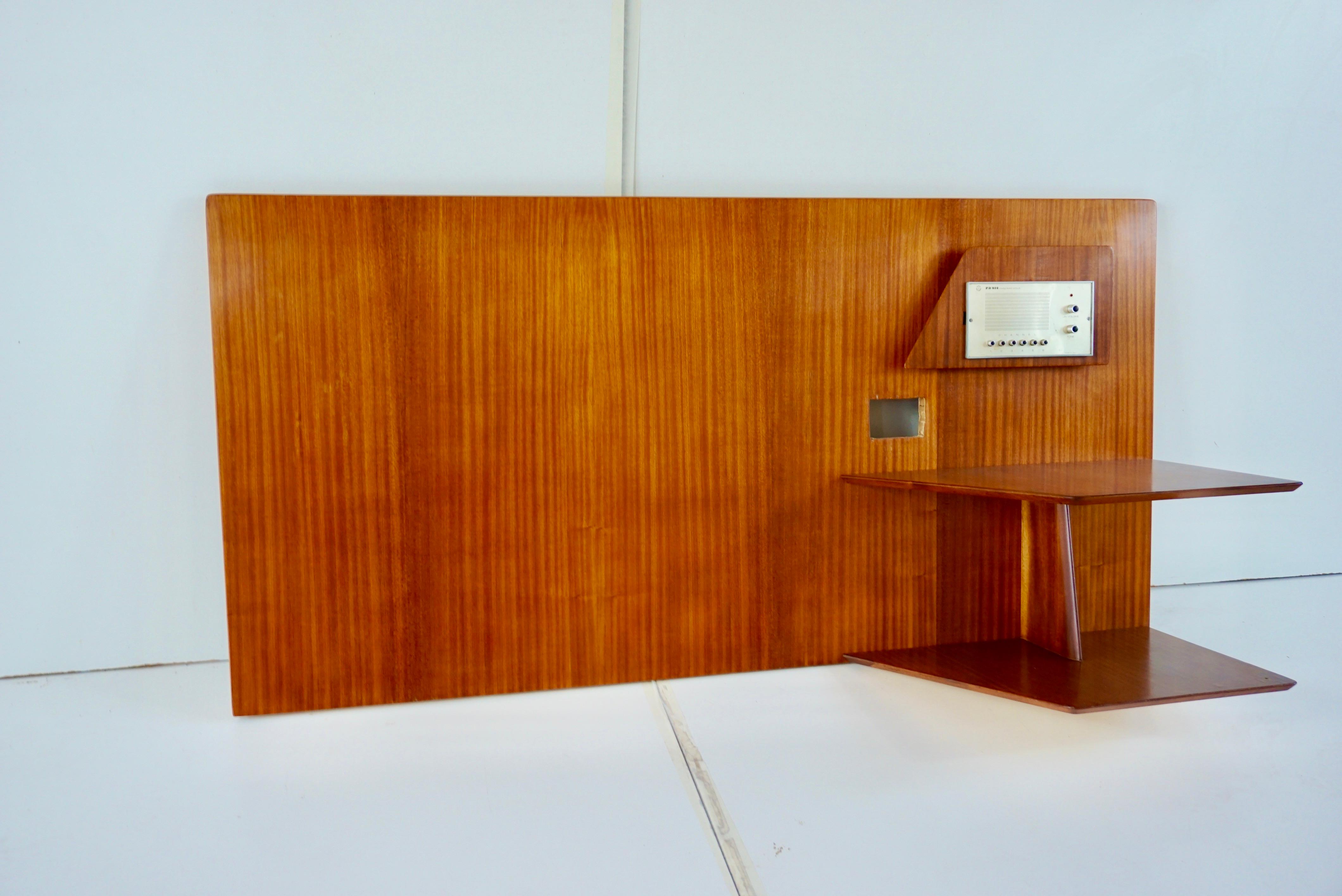 Italian Gio Ponti dark wood right Headboard with fitted bedside tables Hotel Royal, 1955 For Sale