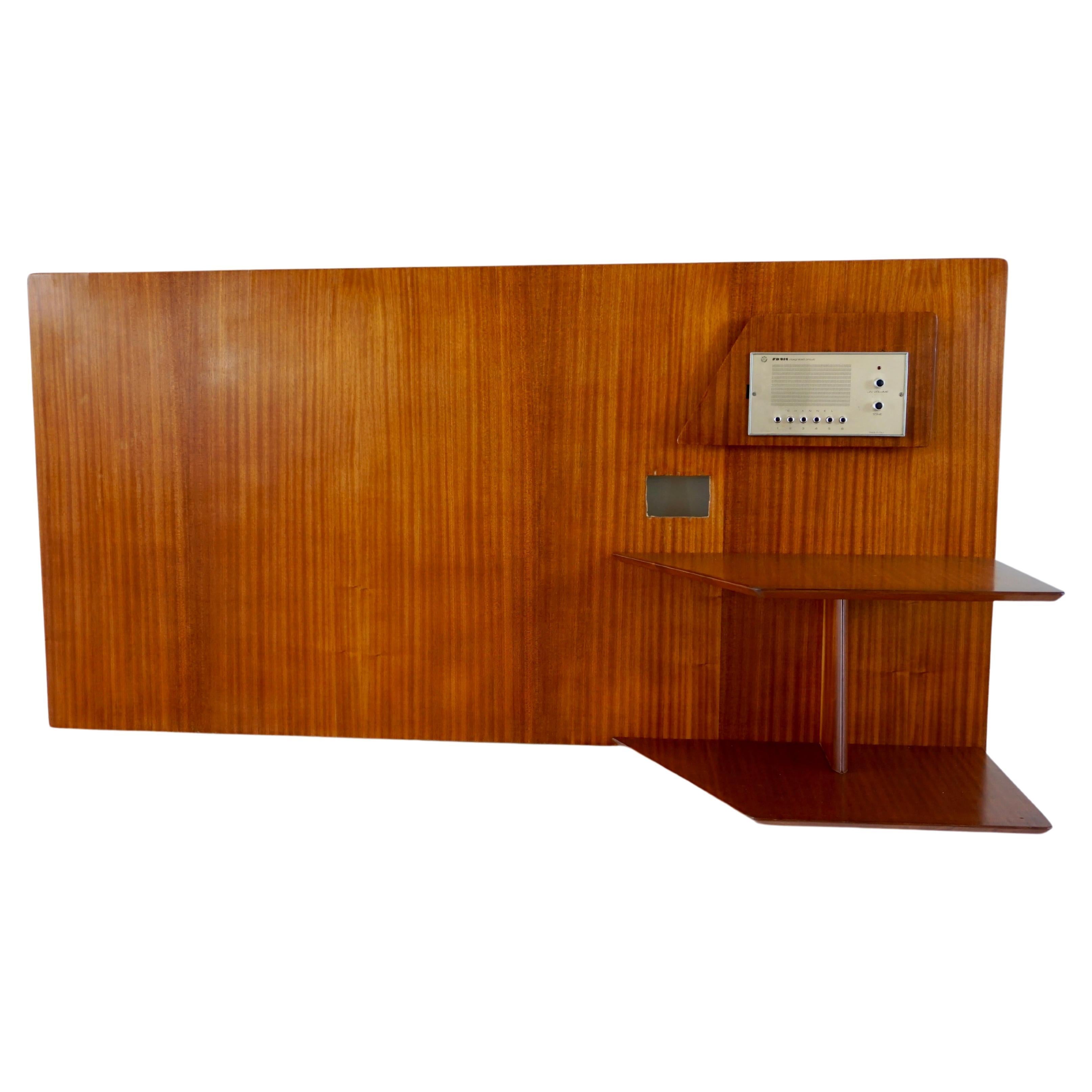 Tête de lit droite en bois foncé Gio Ponti avec tables de chevet ajustées Hôtel Royal, 1955 en vente