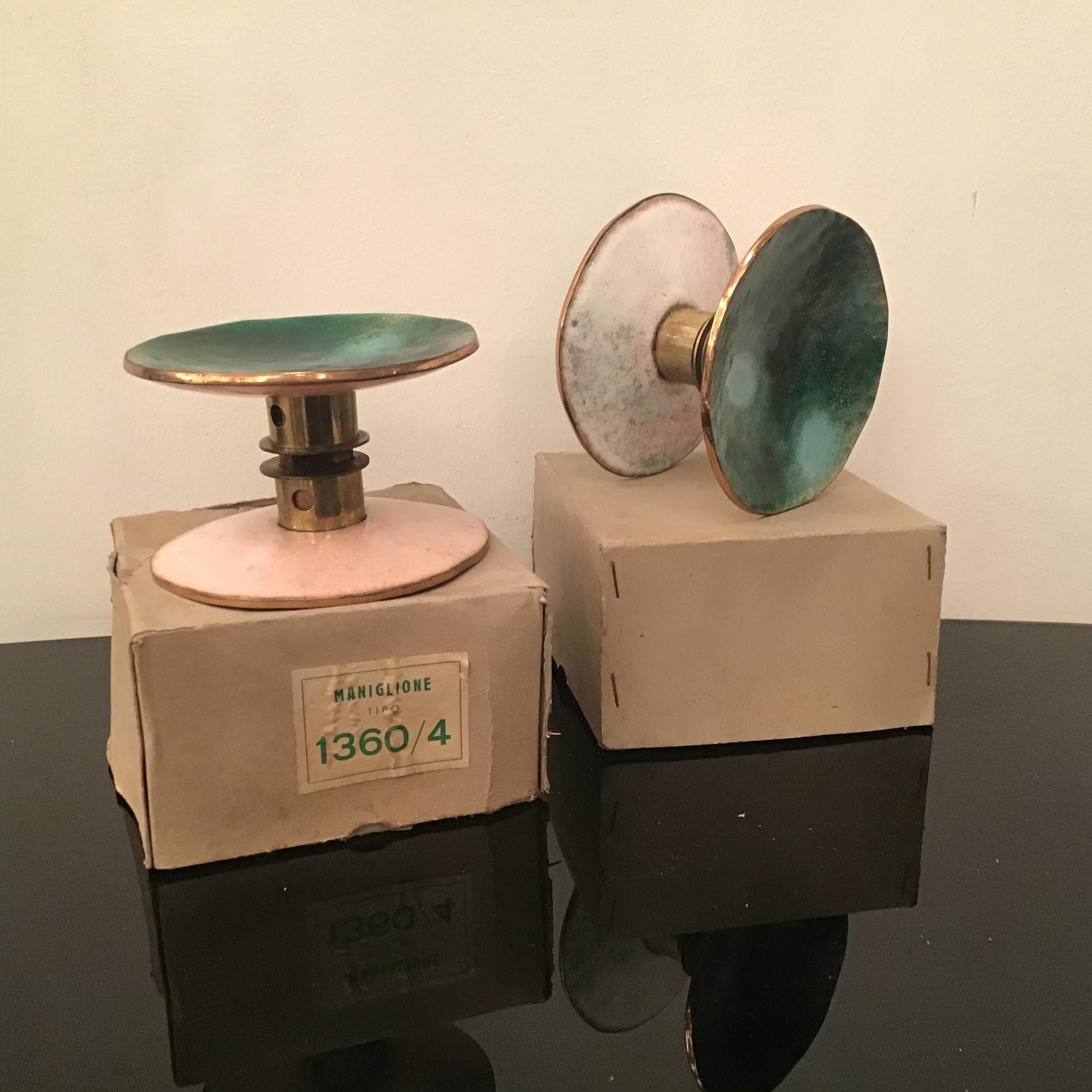 Gio’ Ponti De Poli handles enameled copper and brass, 1954, Italy.