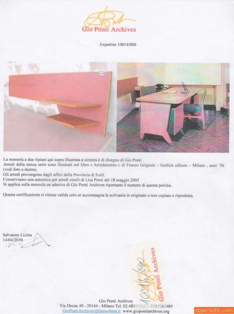 Scrivania e mensola a muro di Gio Ponti per gli uffici amministrativi di Forlì, Gio Ponti Archives In condizioni buone in vendita a Lake Worth Beach, FL
