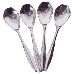 Gio Ponti Diamond Stainless Steel Flatware Four Spoon Set by Reed & Barton, 1958