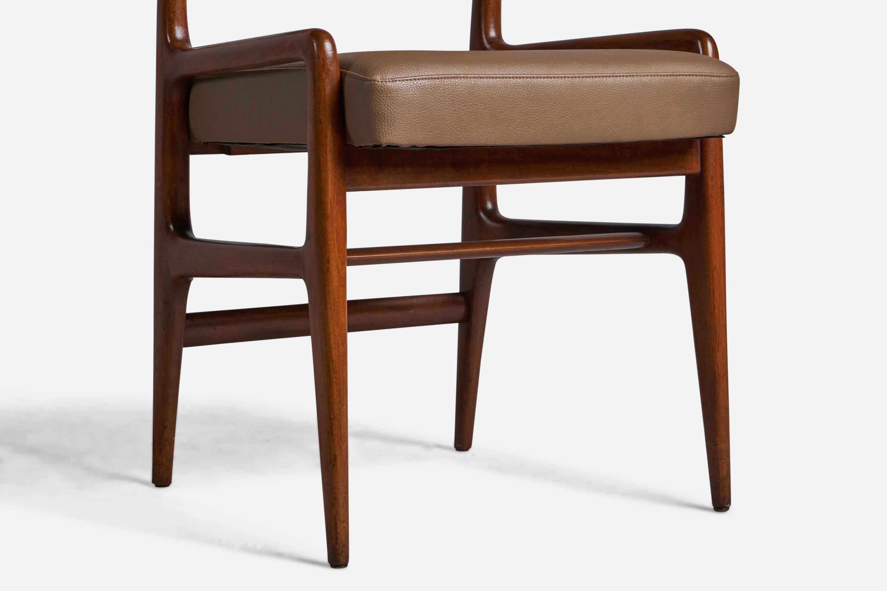 Mid-20th Century Gio Ponti, Dining Chair, Walnut, Leather, Italy, 1960s