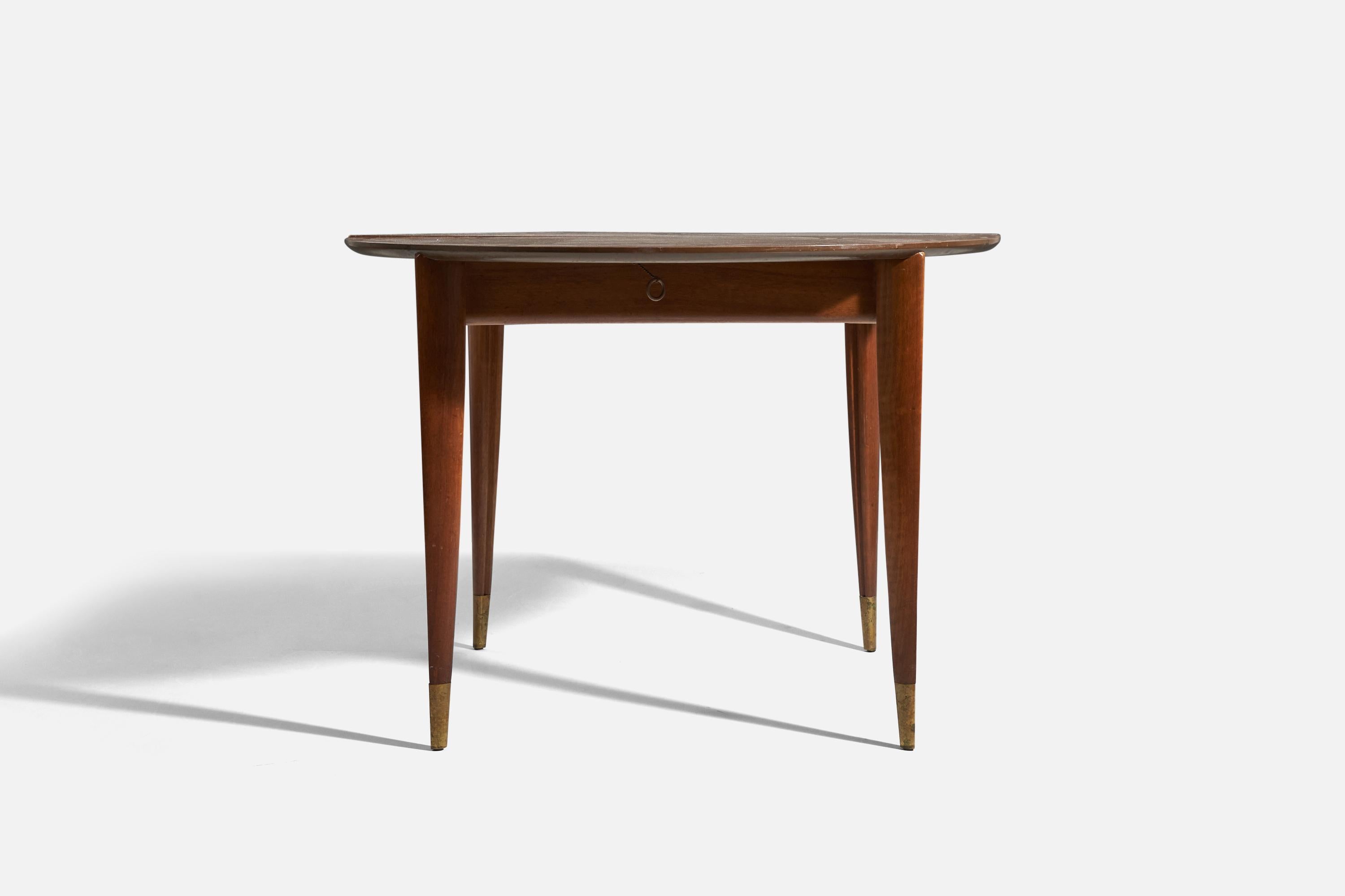 Mid-Century Modern Gio Ponti, Dining Table, Walnut, Brass, Singer & Sons, United States, 1950s For Sale