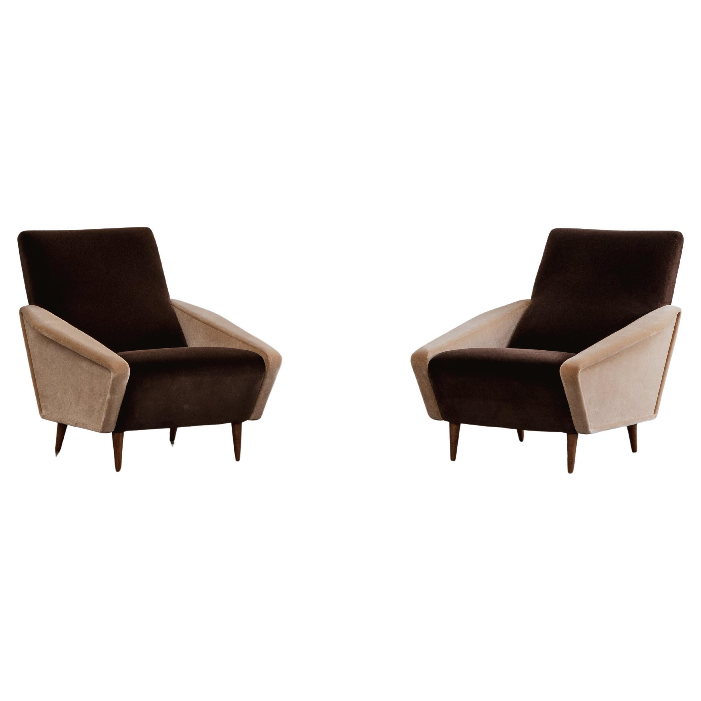 Gio Ponti "807 Distex" Lounge Chairs for Cassina, Velvet, 1953, Set of 2