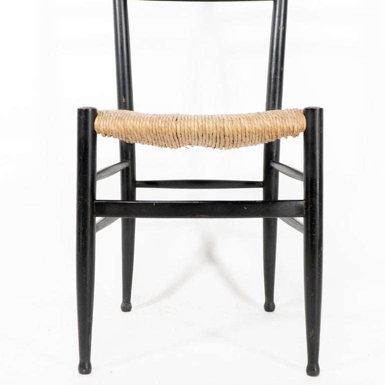 Gio Ponti style Ebonized ladder back rush seat side or desk chair