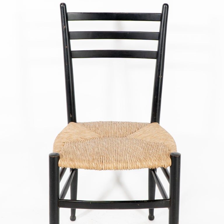 Gio Ponti style Ebonized ladder back rush seat side or desk chair