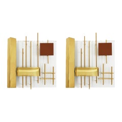 Gio Ponti Editado por Lumi Original par de candelabros italianos de latón y acero de los años 60