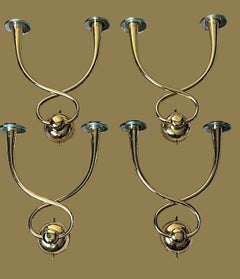 Gio’ Ponti - Emilio Gancia  Style Set Of 4 Brass Appliques With Crystal Bobeches